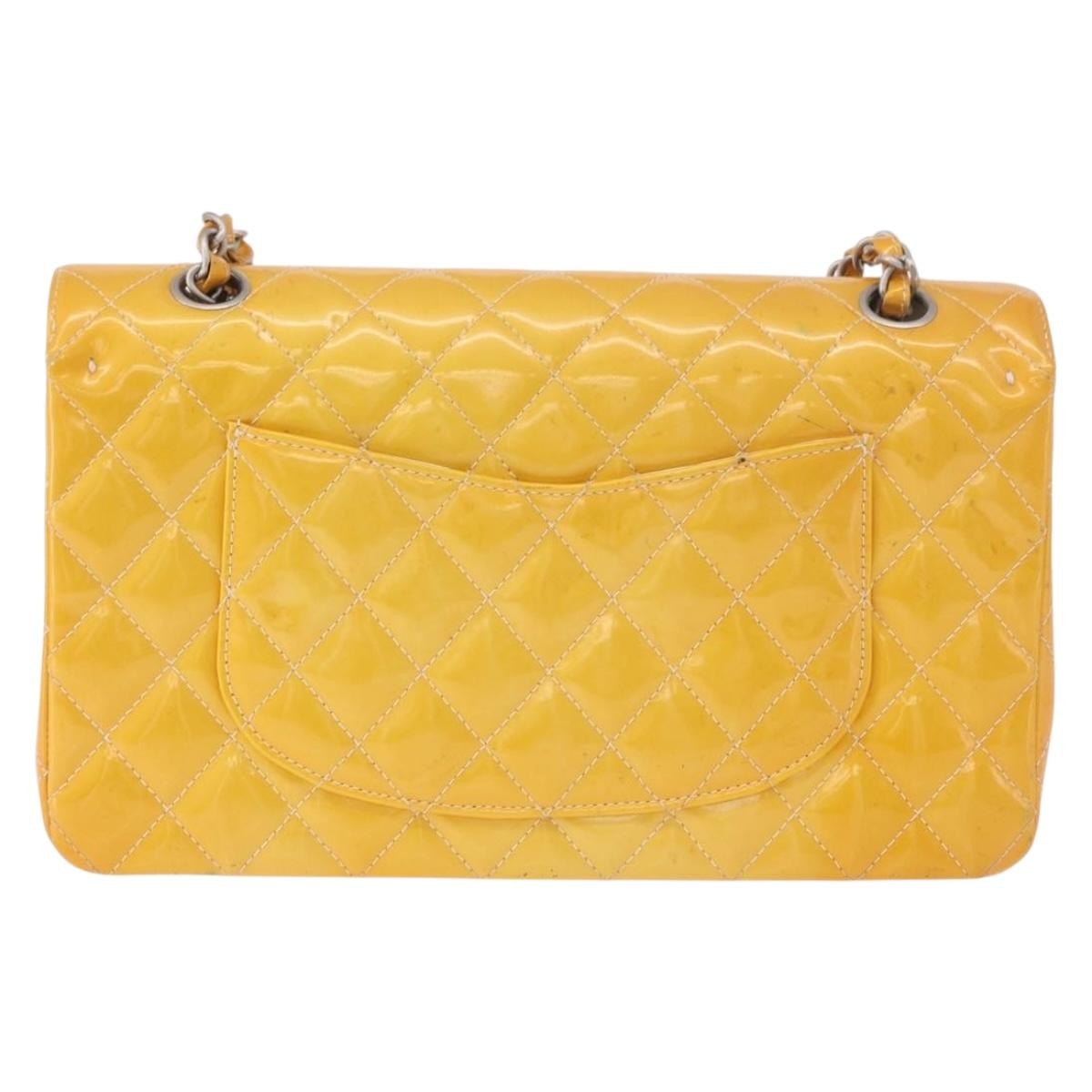 Chanel Timeless - Classic Double Flap Quilted Patent Yellow Patent_Leather Shoulder Bag Bag (Pre-Owned)