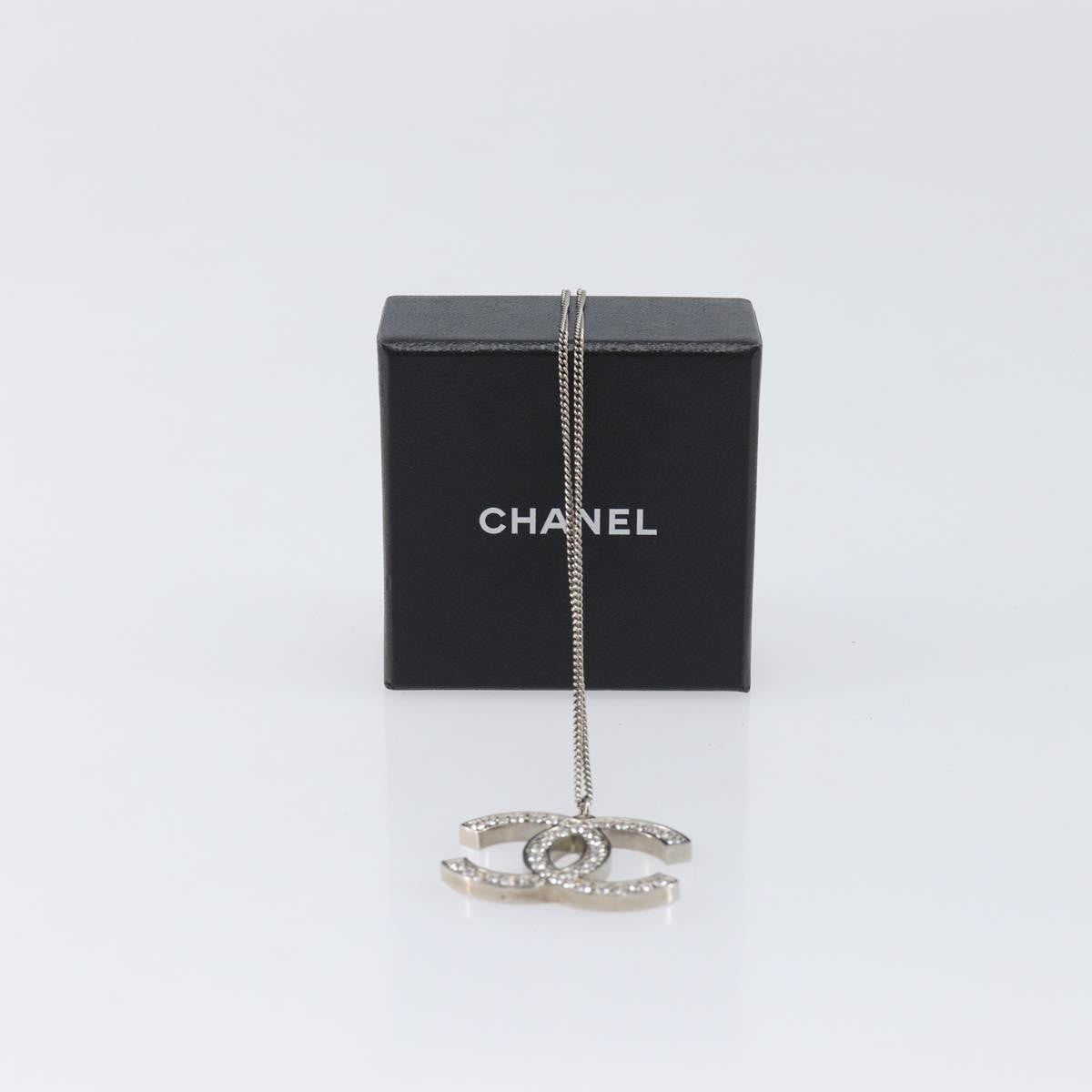 Chanel Cc Pendant Metal With Crystals Silver Metal Necklace Jewelry (Pre-Owned)