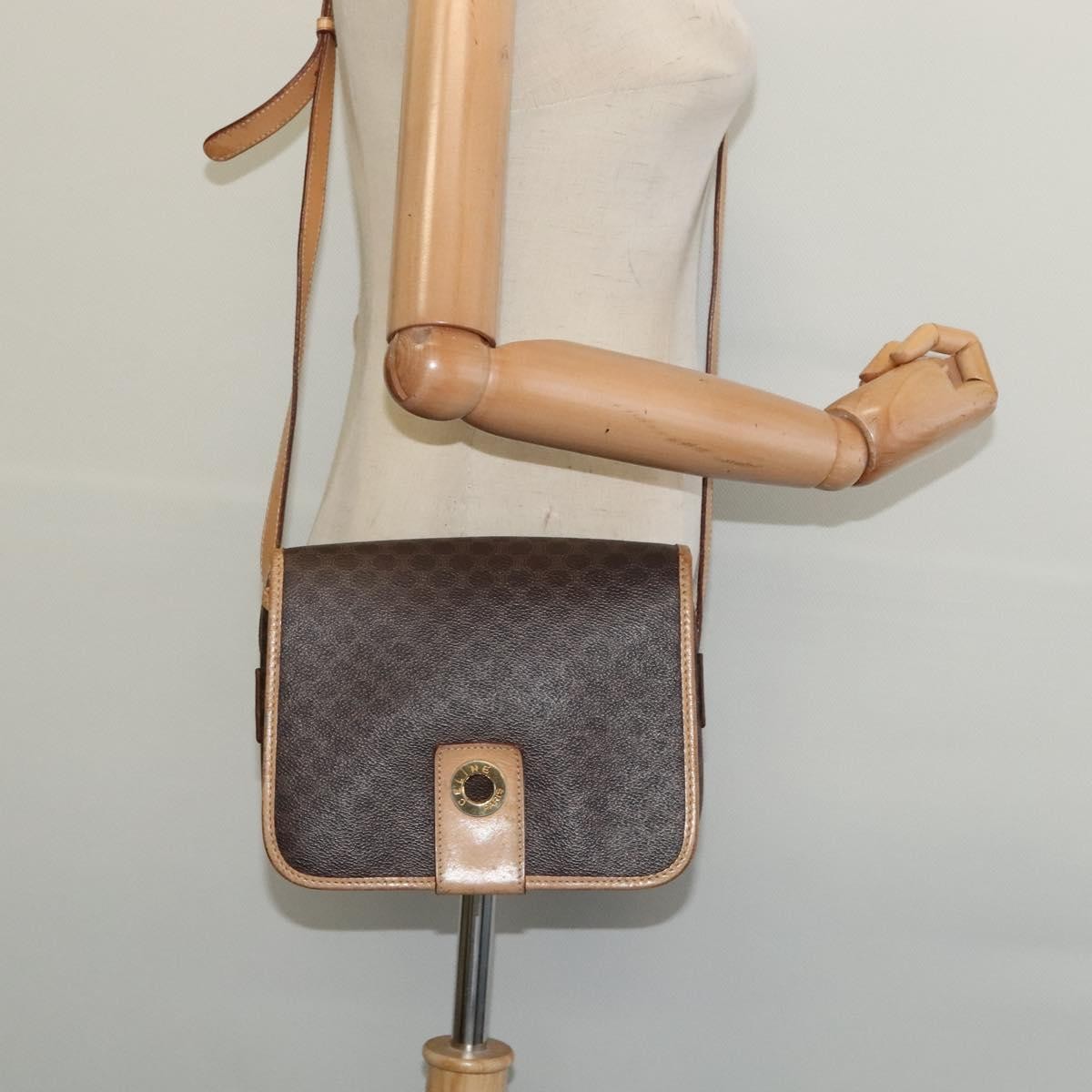 Celine Macadam Shoulder Pvc Leather Brown Canvas Bag (Pre-Owned)