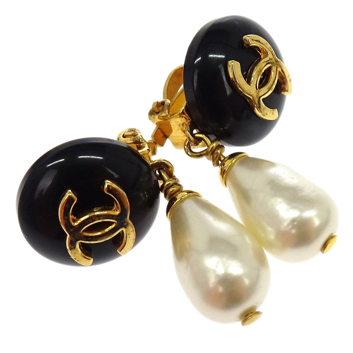Chanel Cc Logo Dangle Artificial Pearls With Gold-Plated Gold Gold_Plated Earrings Jewelry (Pre-Owned)