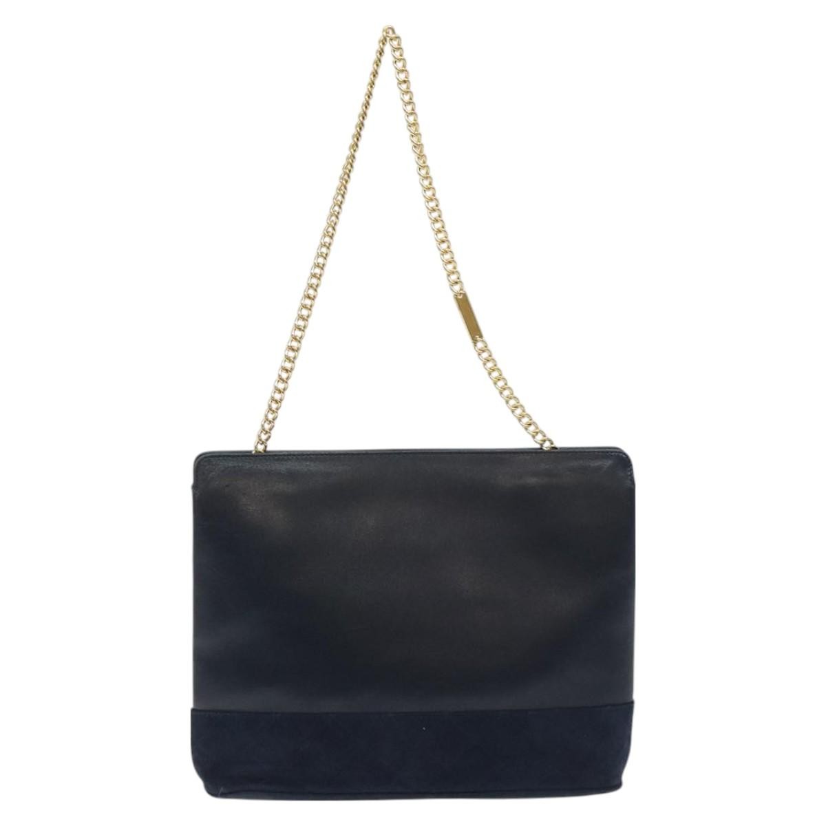 Salvatore Ferragamo Vintage Chain Leather Navy Leather Handbag (Pre-Owned)