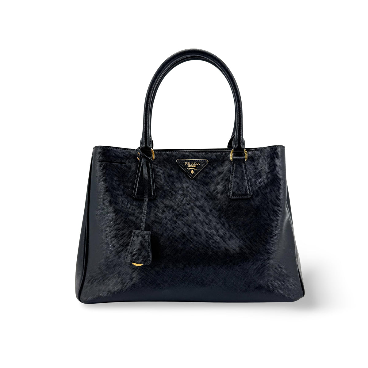 Prada Galleria  Strap Leather Black Leather Handbag (Pre-Owned)