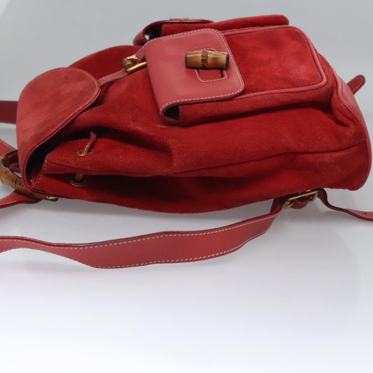 Gucci Vintage Bamboo Suede And Leather Red Suede Backpack Bag (Pre-Owned)