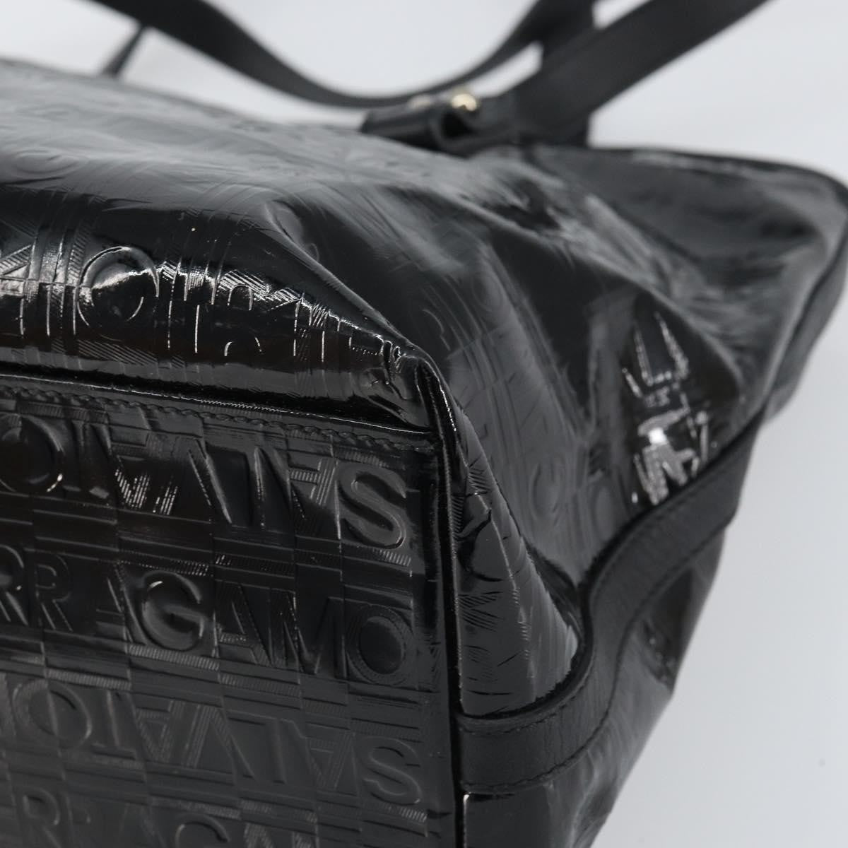 Salvatore Ferragamo Gancini Tote Patent Leather Black Patent_Leather Tote Bag Bag (Pre-Owned)