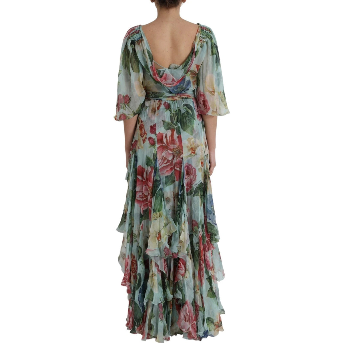 Dolce & Gabbana Blue Floral Print Tiered Long Maxi Women's Dress (Pre-Owned)