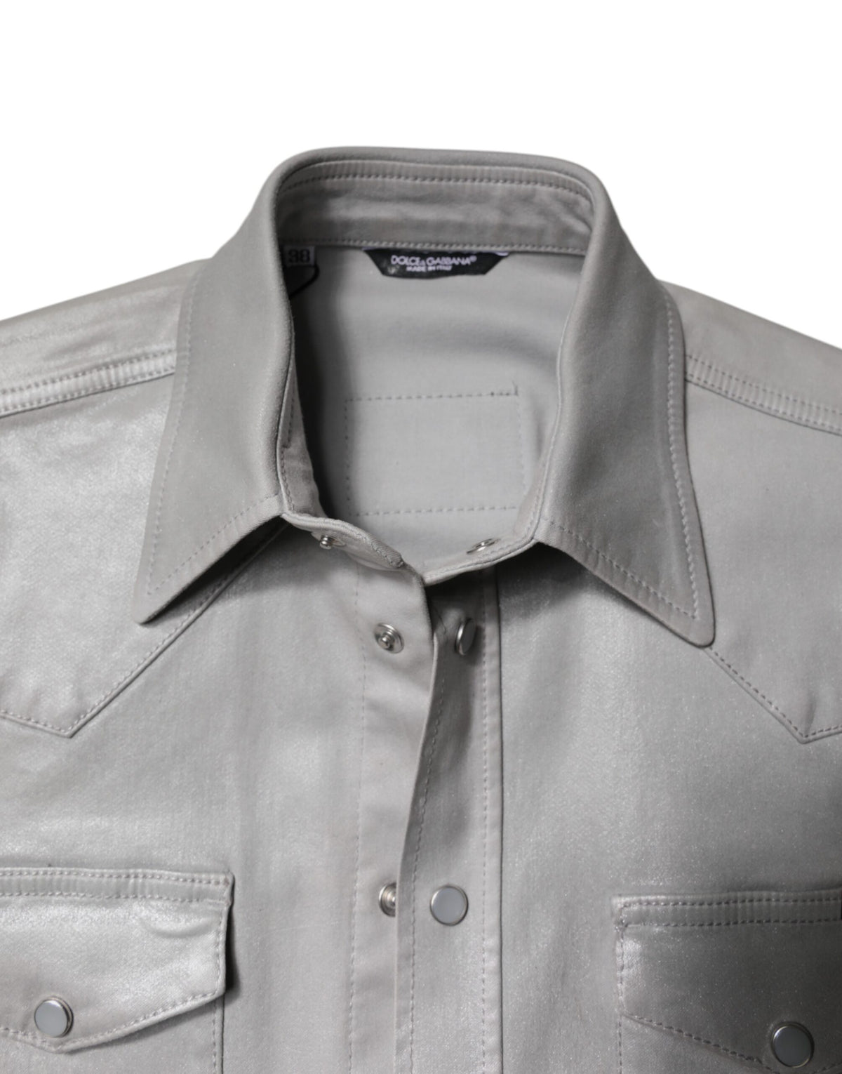 Dolce & Gabbana Metallic Gray Cotton Button Down Men's Shirt