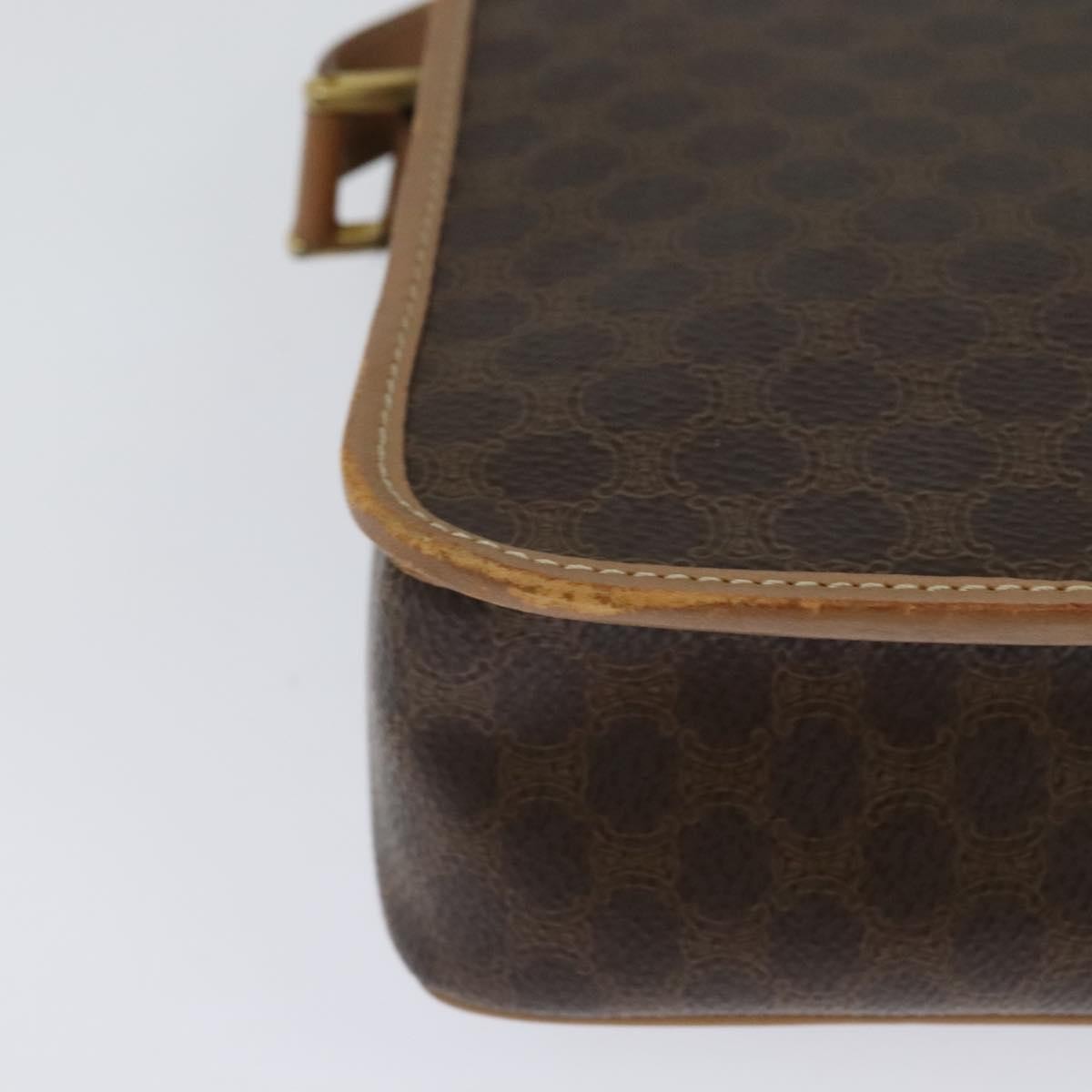 Celine Vintage Macadam Circle Logo Canvas And Leather Brown Canvas Shoulder Bag Bag (Pre-Owned)