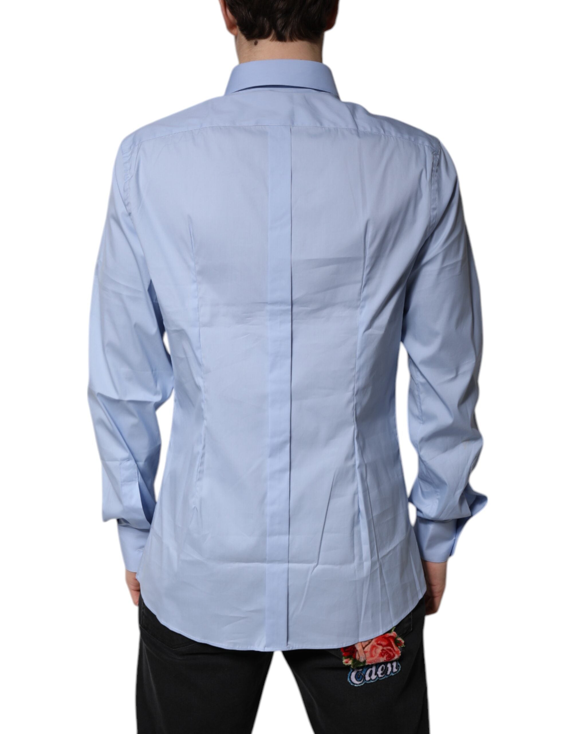 Dolce & Gabbana Light Blue Cotton GOLD Dress Formal Men's Shirt (Pre-Owned)