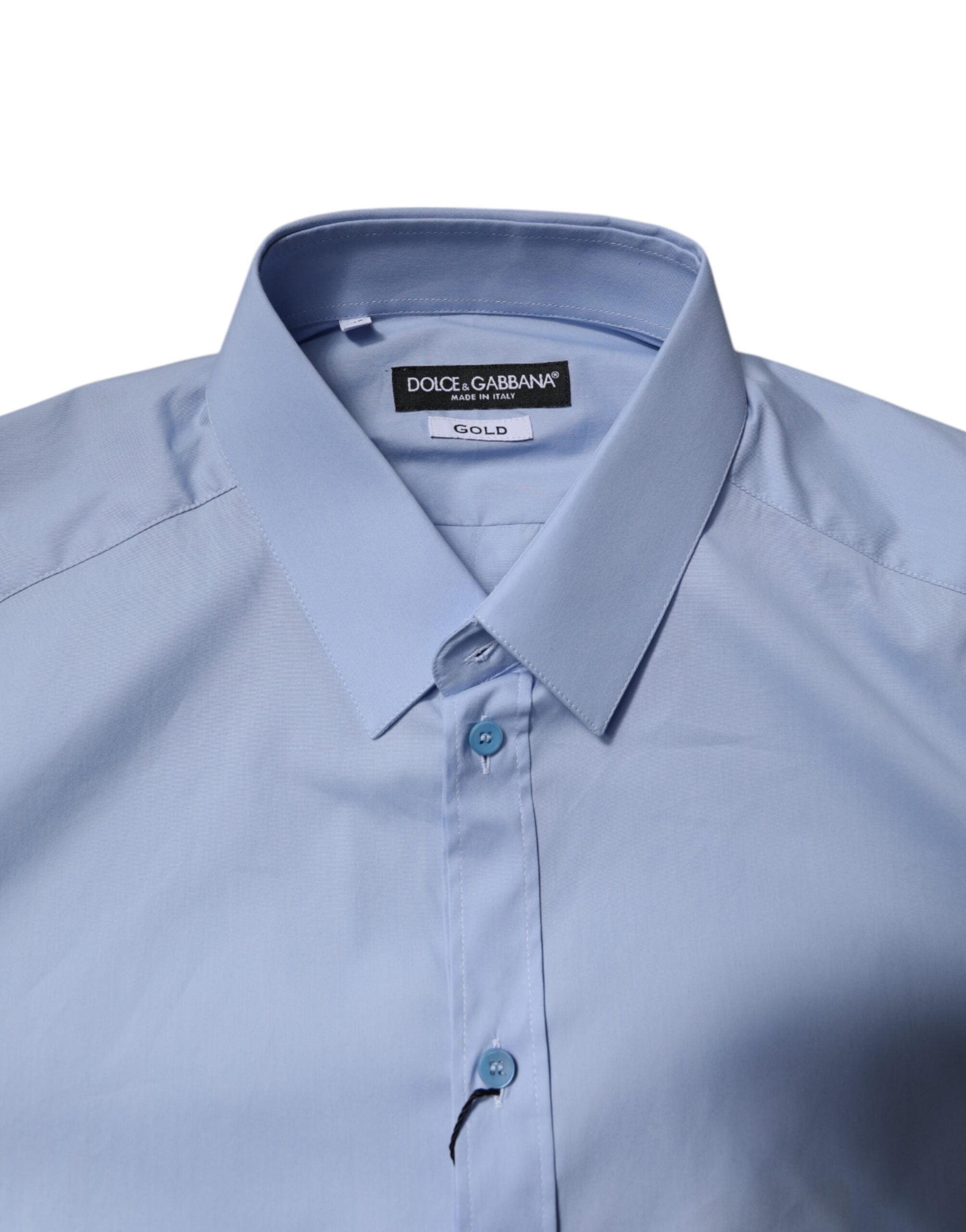 Dolce & Gabbana Light Blue Cotton GOLD Dress Formal Men's Shirt (Pre-Owned)
