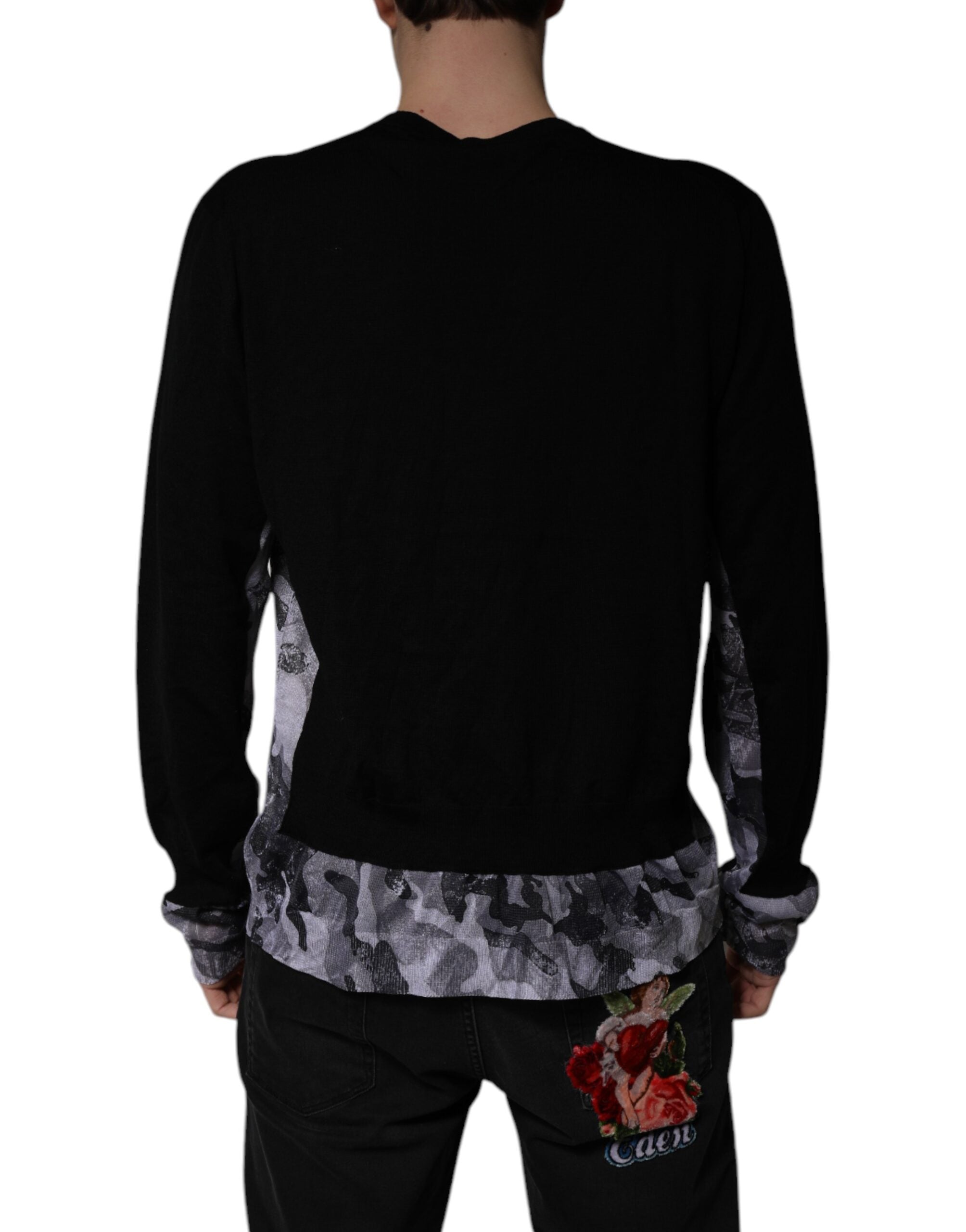 Dolce & Gabbana Black Camouflage V-neck Pullover Men's Sweater