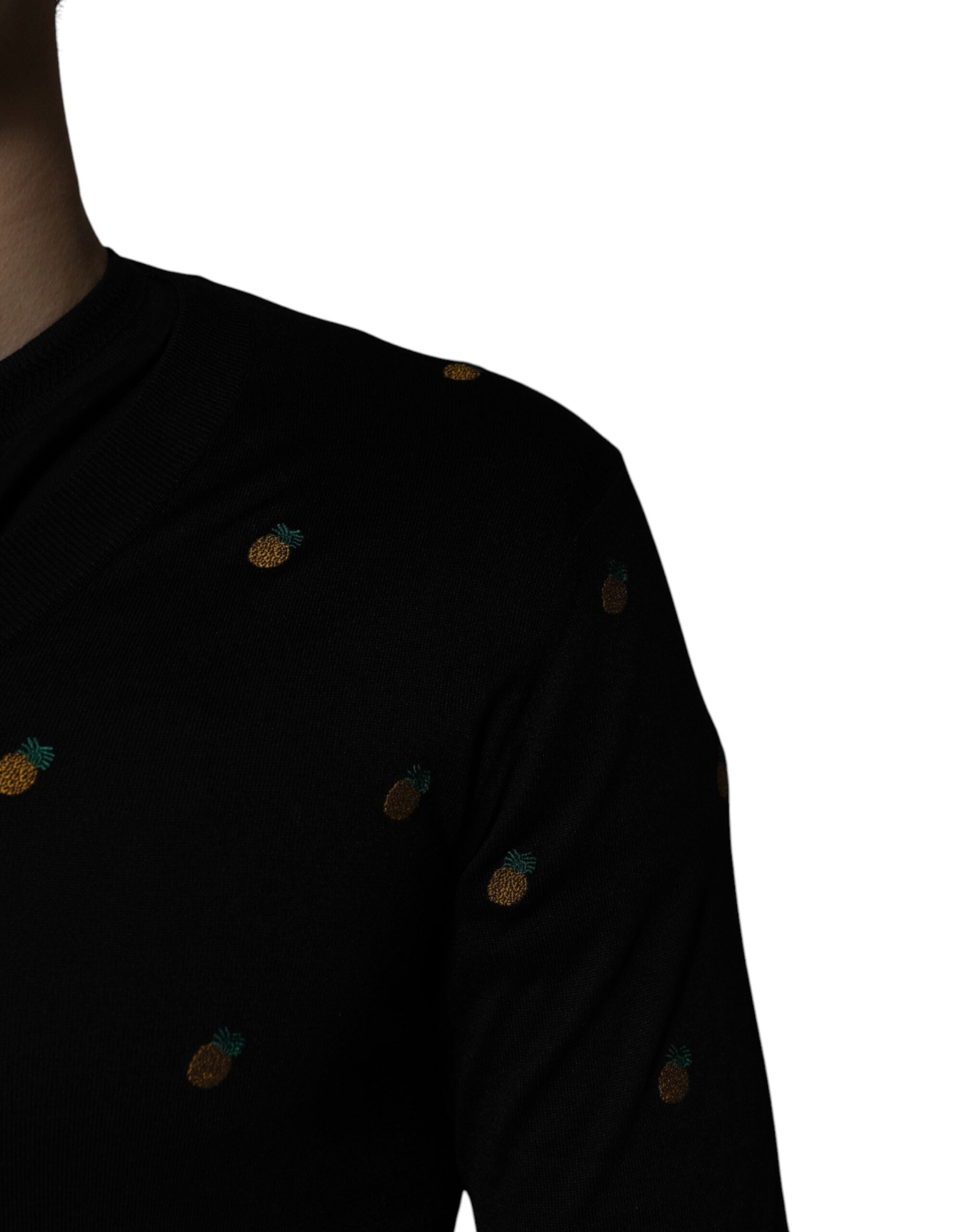 Dolce & Gabbana Black Pineapple Crew Neck Pullover Men's Sweater
