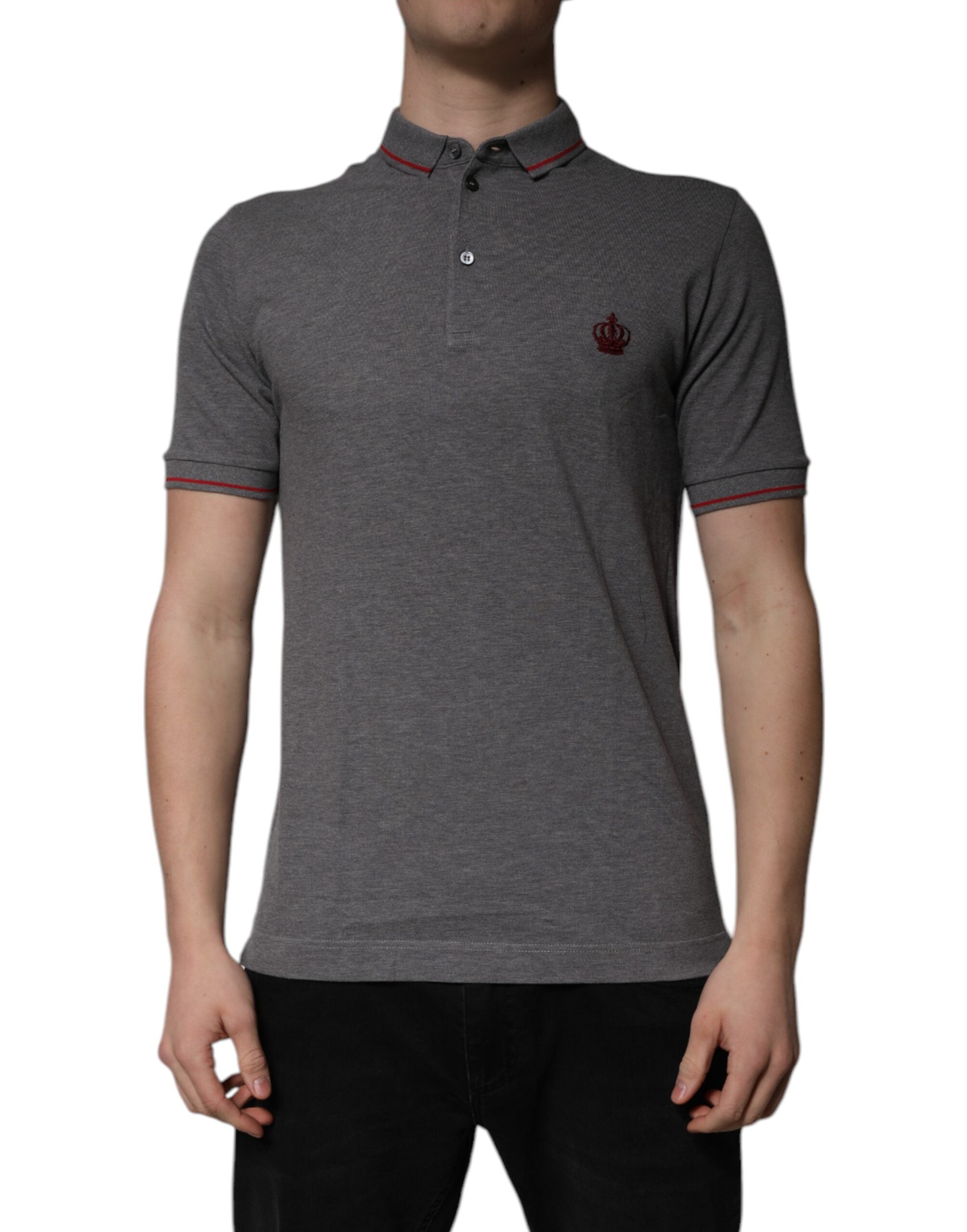 Dolce & Gabbana Gray Cotton Crown Collared Polo Men's T-shirt
