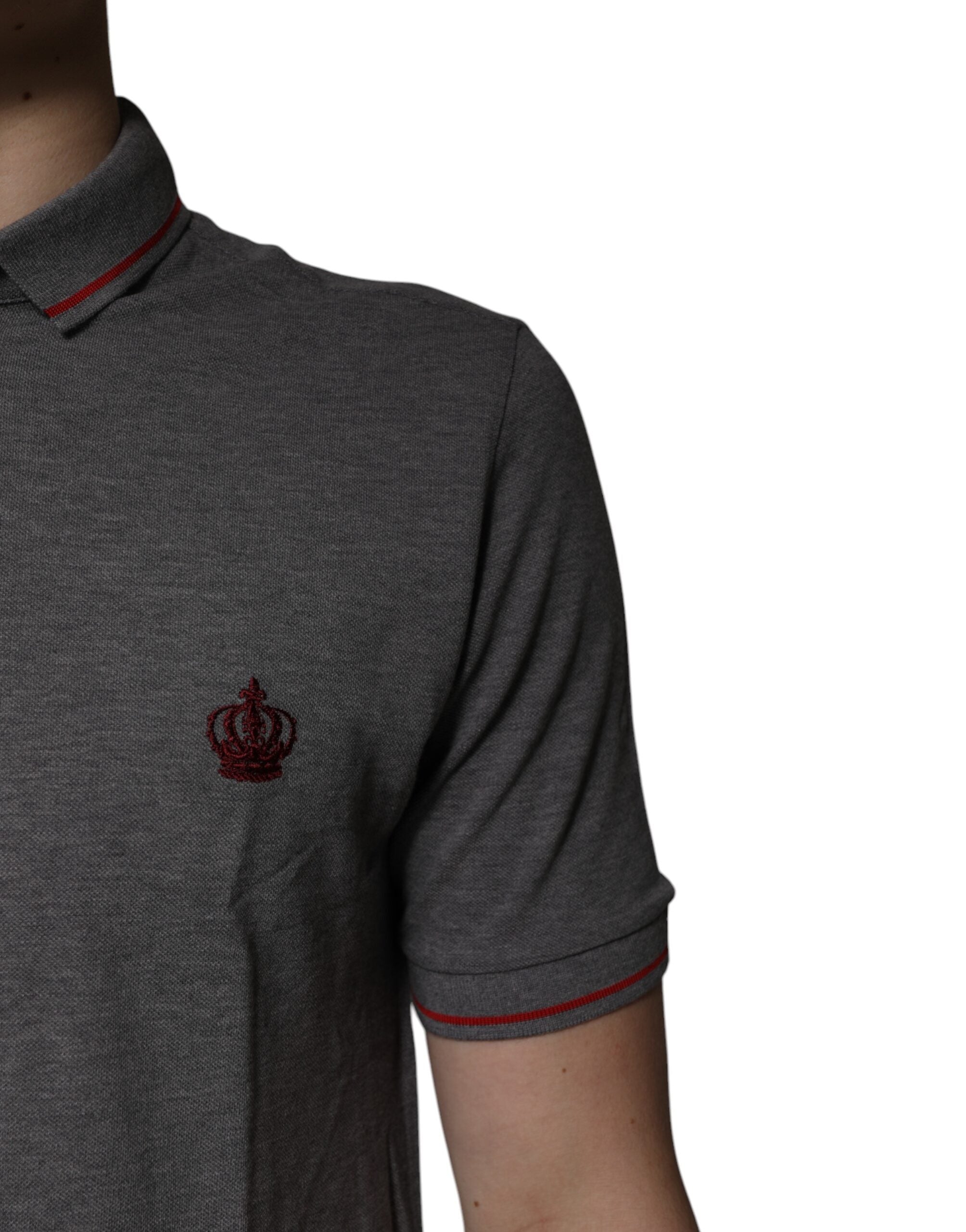 Dolce & Gabbana Gray Cotton Crown Collared Polo Men's T-shirt