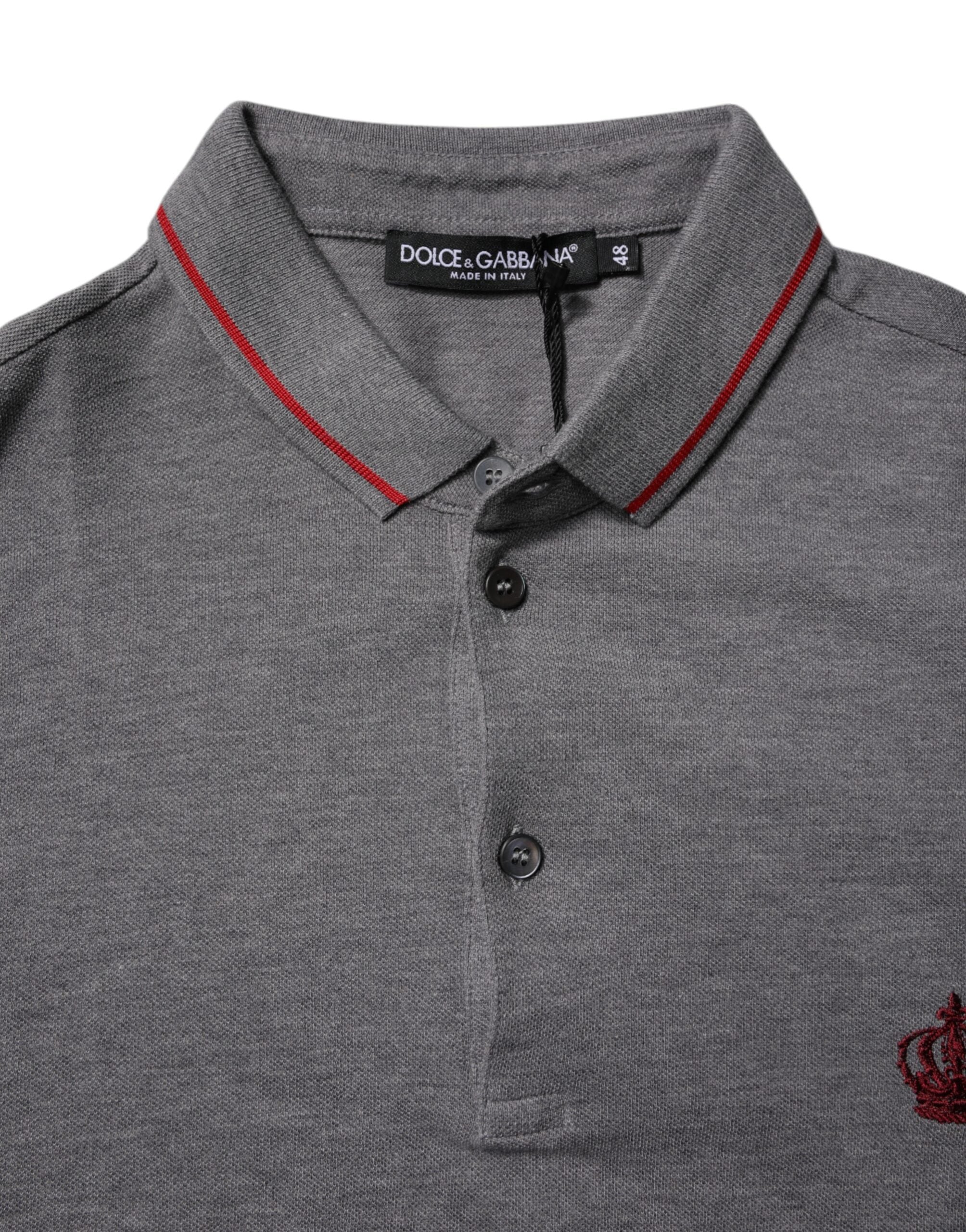 Dolce & Gabbana Gray Cotton Crown Collared Polo Men's T-shirt