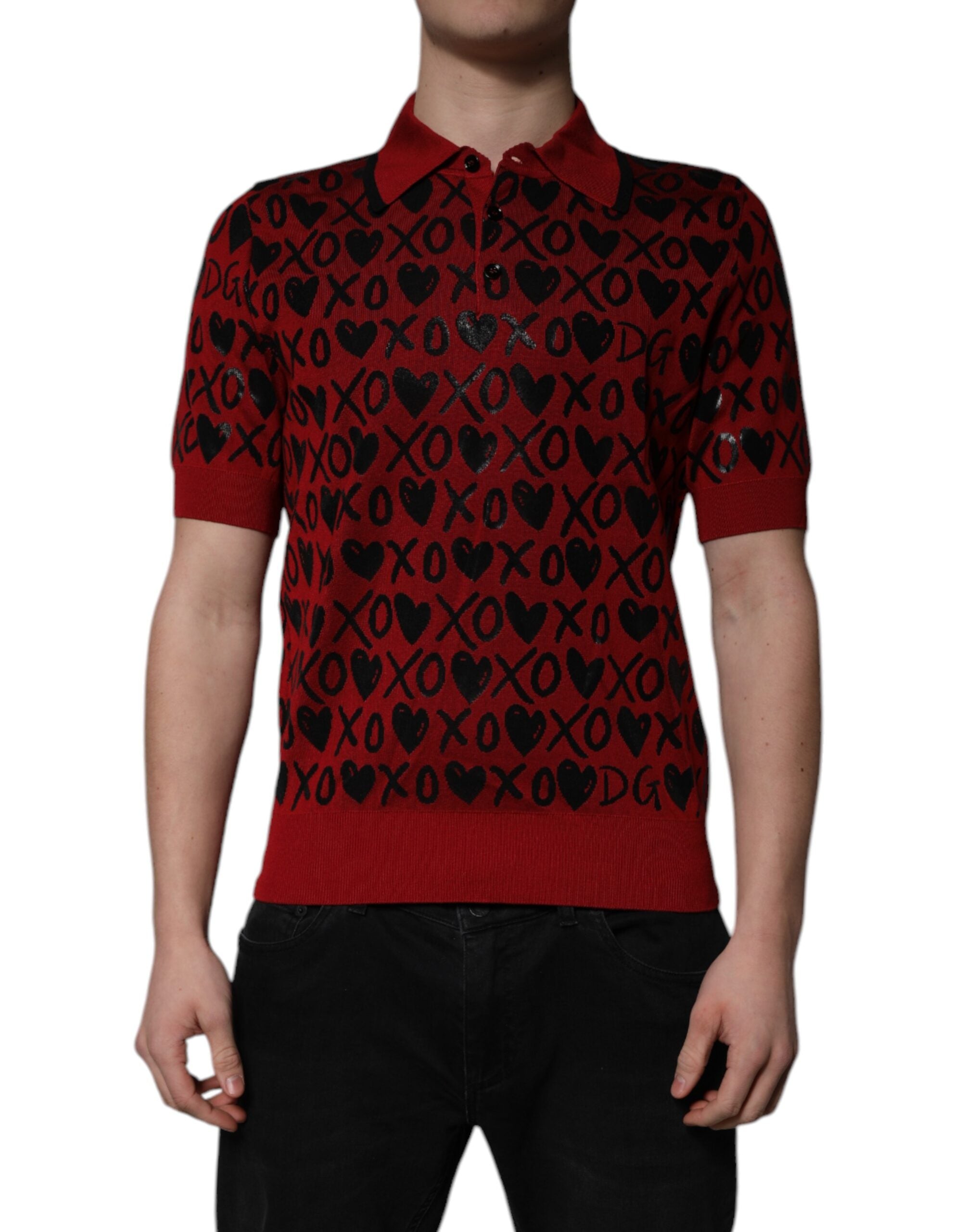 Dolce & Gabbana Red Cotton XOXO Collared Polo Men's T-shirt
