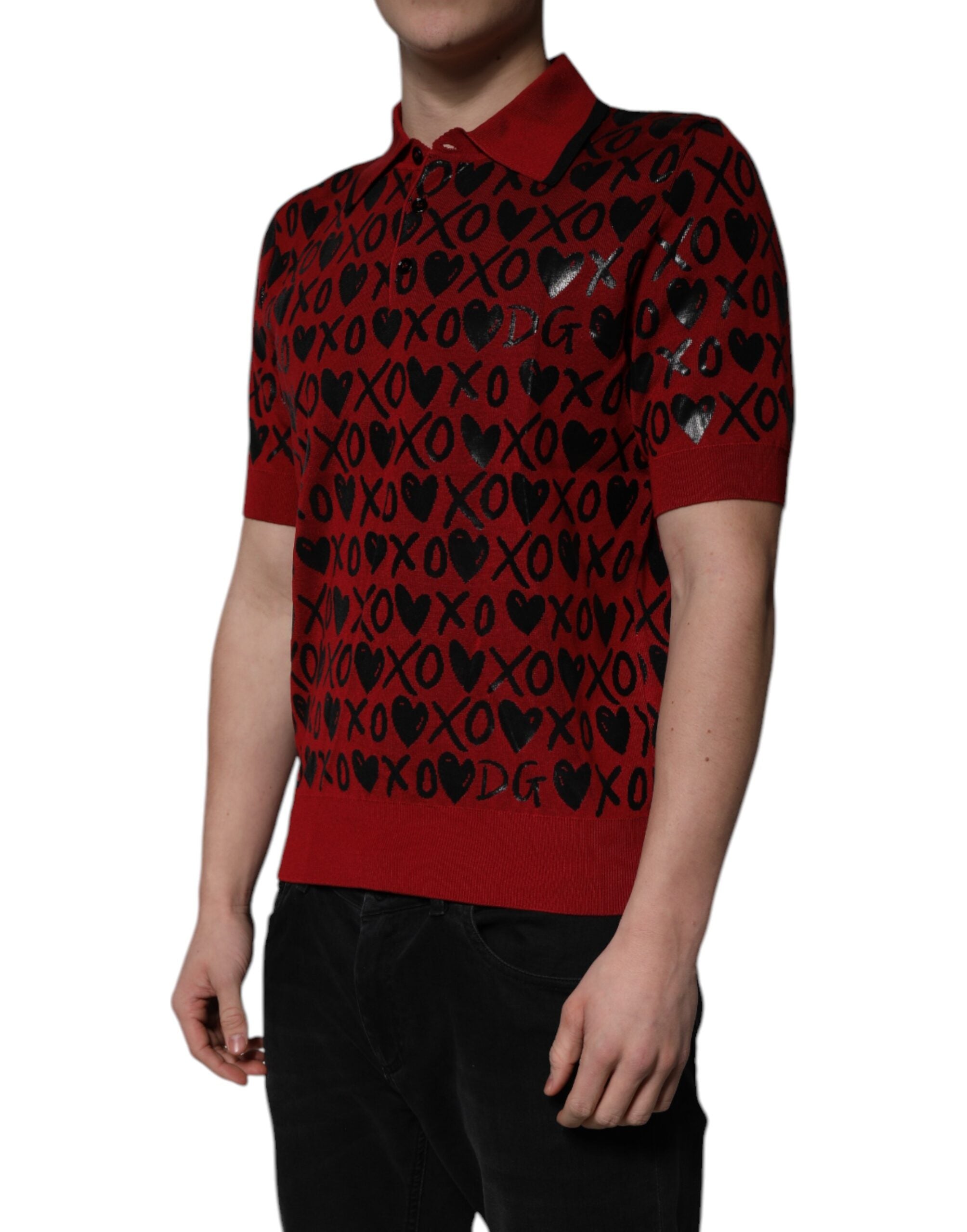 Dolce & Gabbana Red Cotton XOXO Collared Polo Men's T-shirt