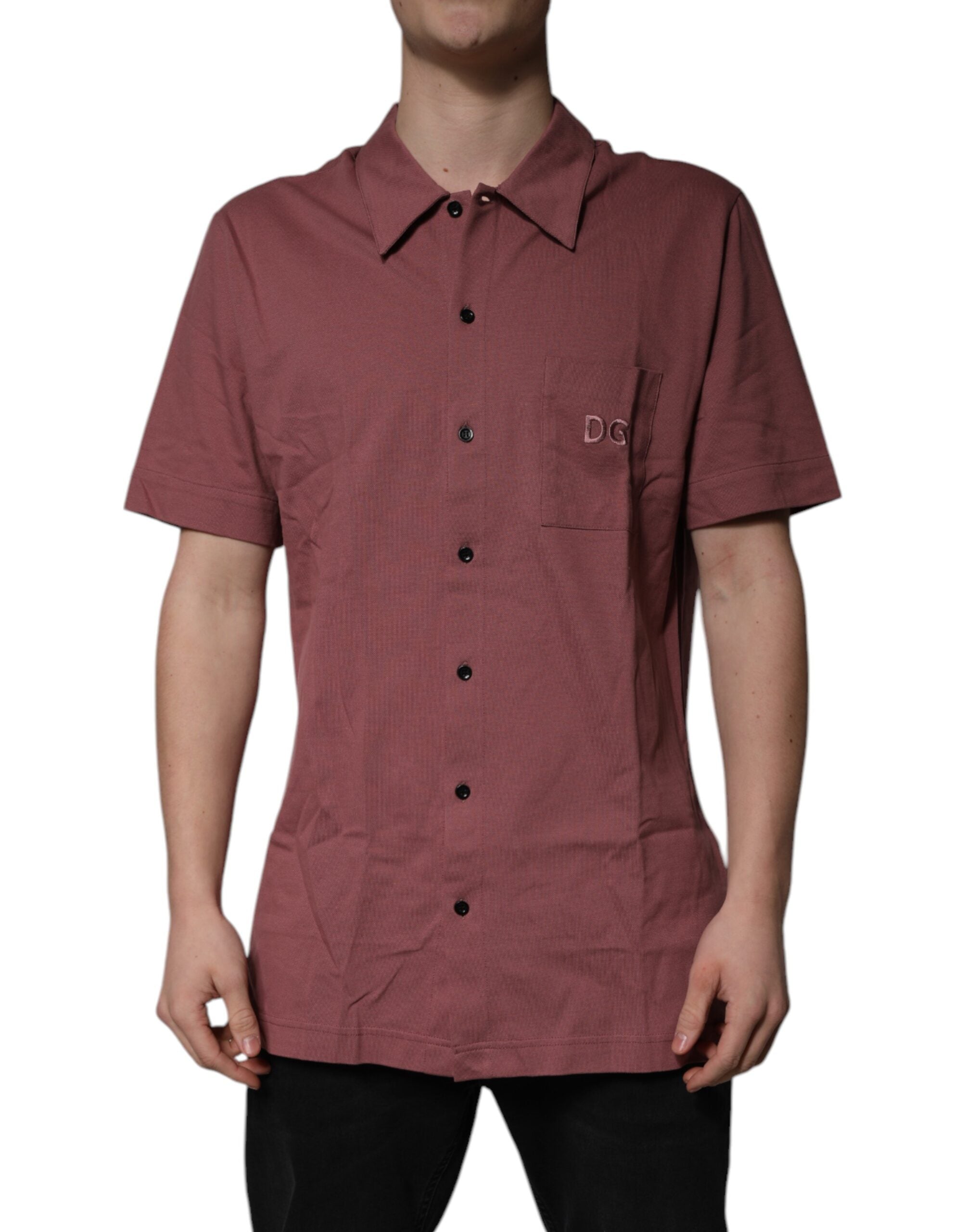 Dolce & Gabbana Dark Pink Button Down Casual Polo Men Men's Shirt