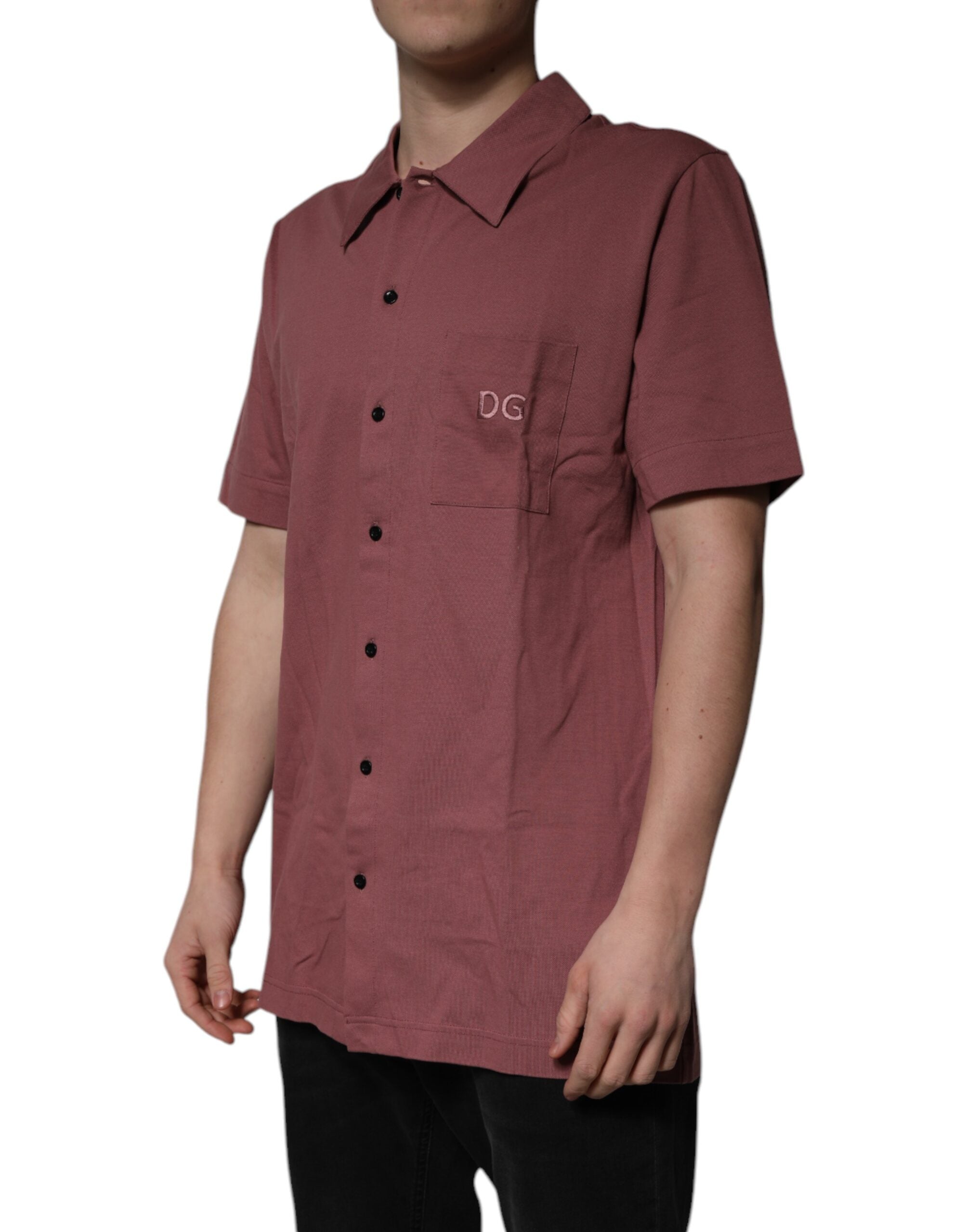 Dolce & Gabbana Dark Pink Button Down Casual Polo Men Men's Shirt