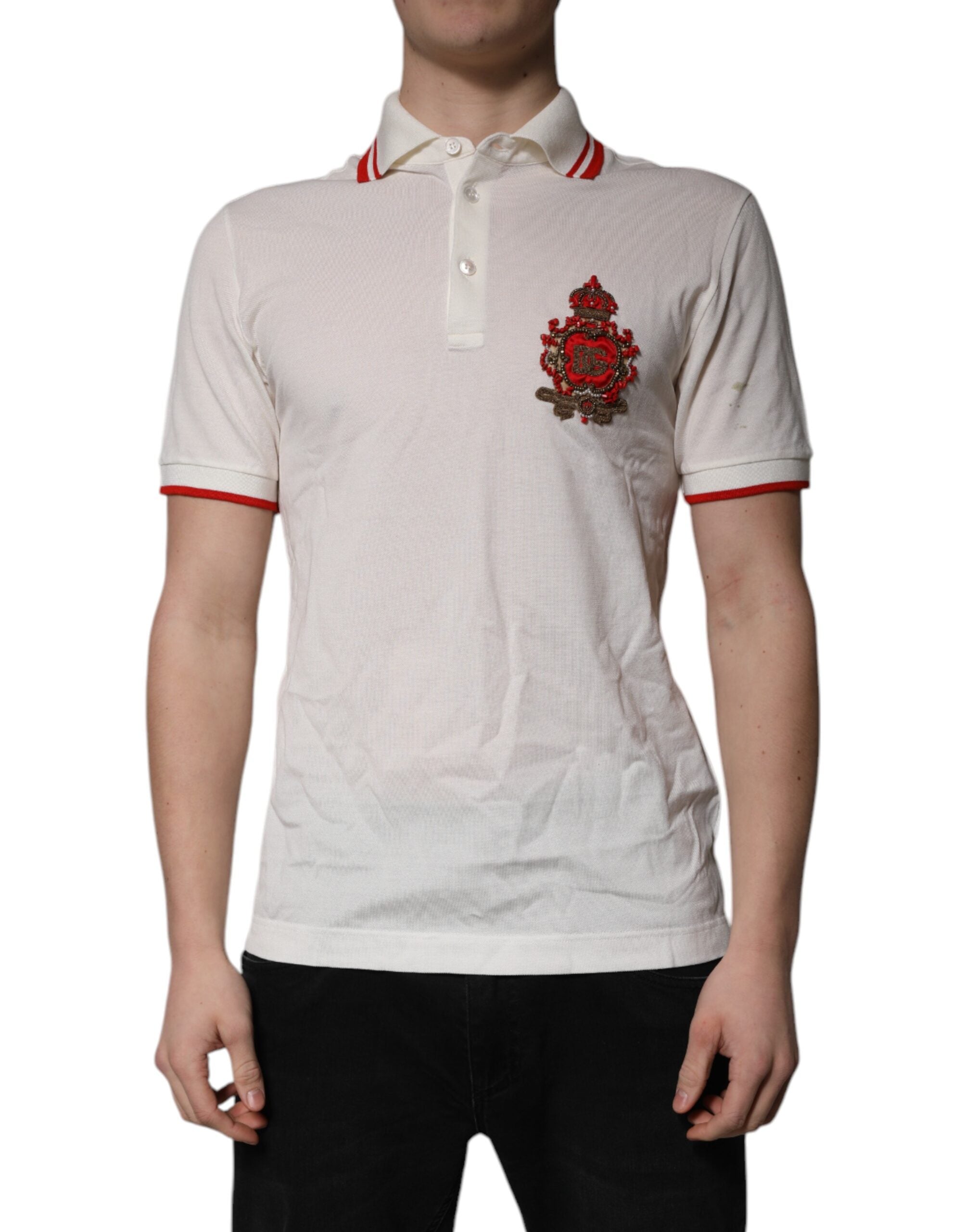 Dolce & Gabbana White Cotton Logo Collared Polo Men Men's T-shirt (Pre-Owned)