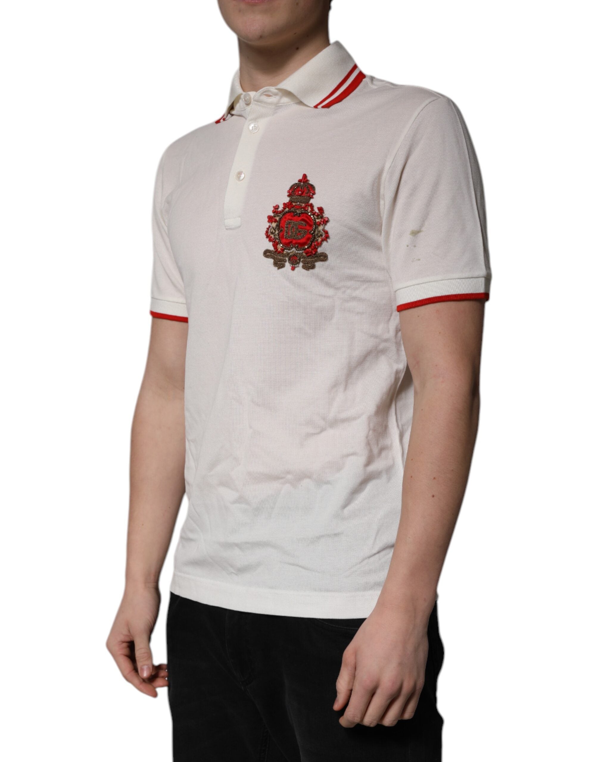 Dolce & Gabbana White Cotton Logo Collared Polo Men Men's T-shirt (Pre-Owned)