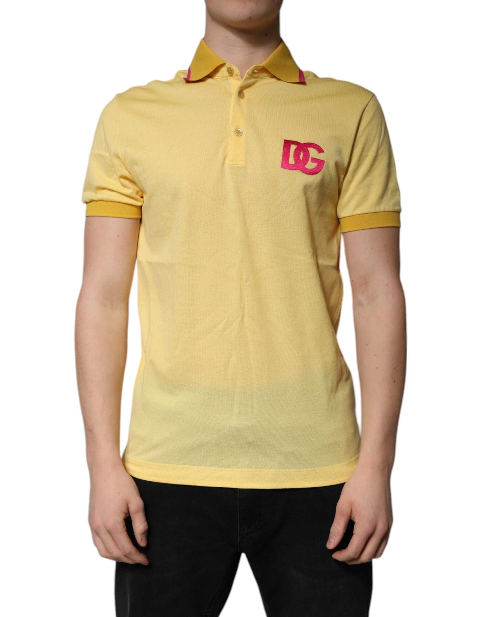 Dolce & Gabbana Yellow Cotton Logo Collared Polo Men's T-shirt