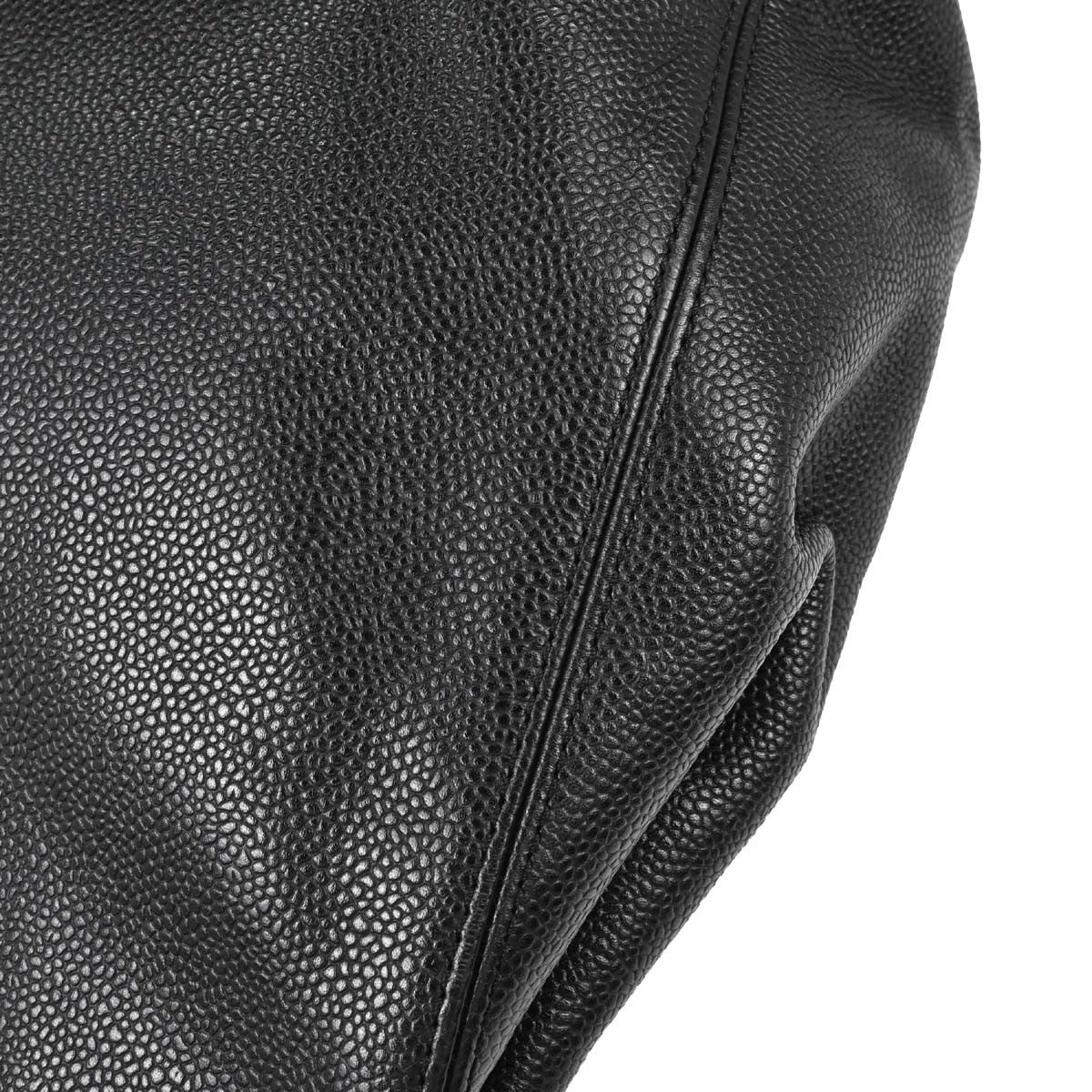 Chanel Vintage Wooden Caviar Black Leather Tote Bag Bag (Pre-Owned)