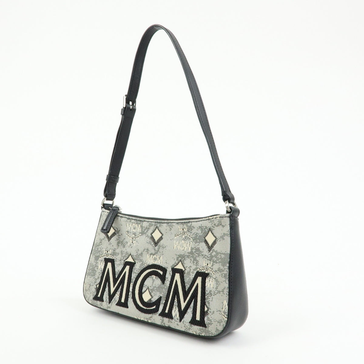 MCM Vintage Vicetos Leather Gray Canvas Shoulder Bag Bag (Pre-Owned)