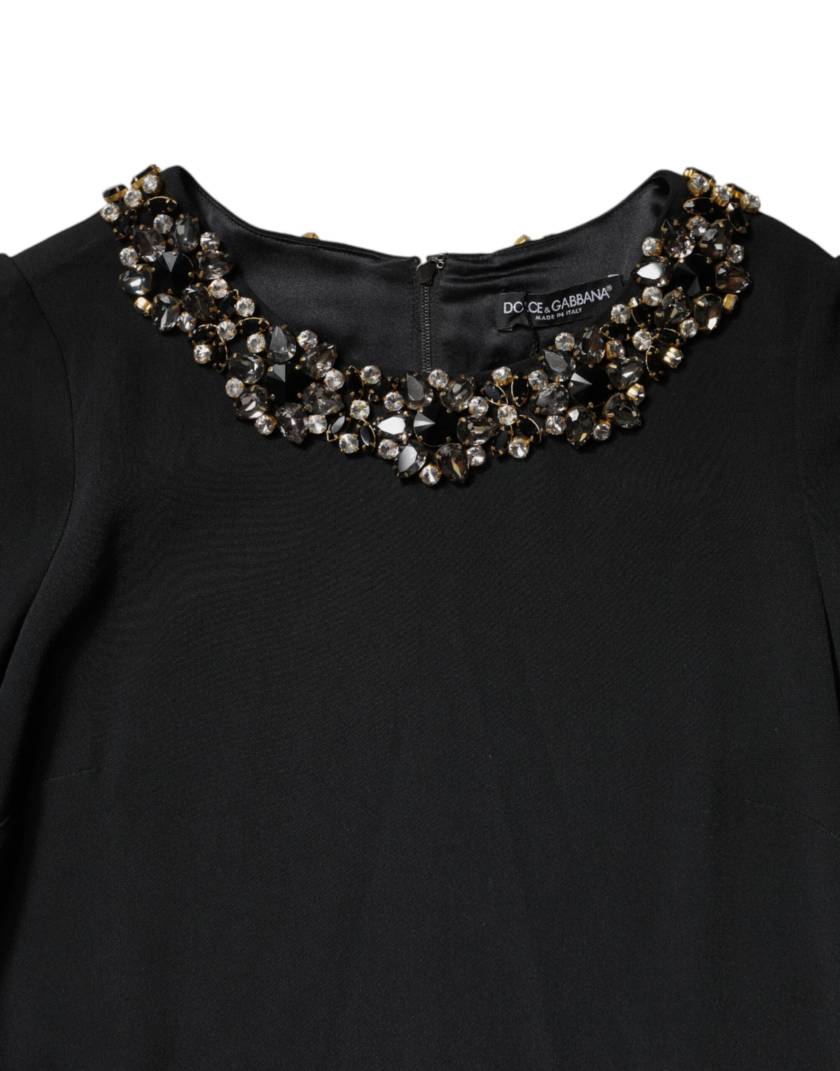 Dolce & Gabbana Black Crystal Embellished Round Neck Mini Women's Dress