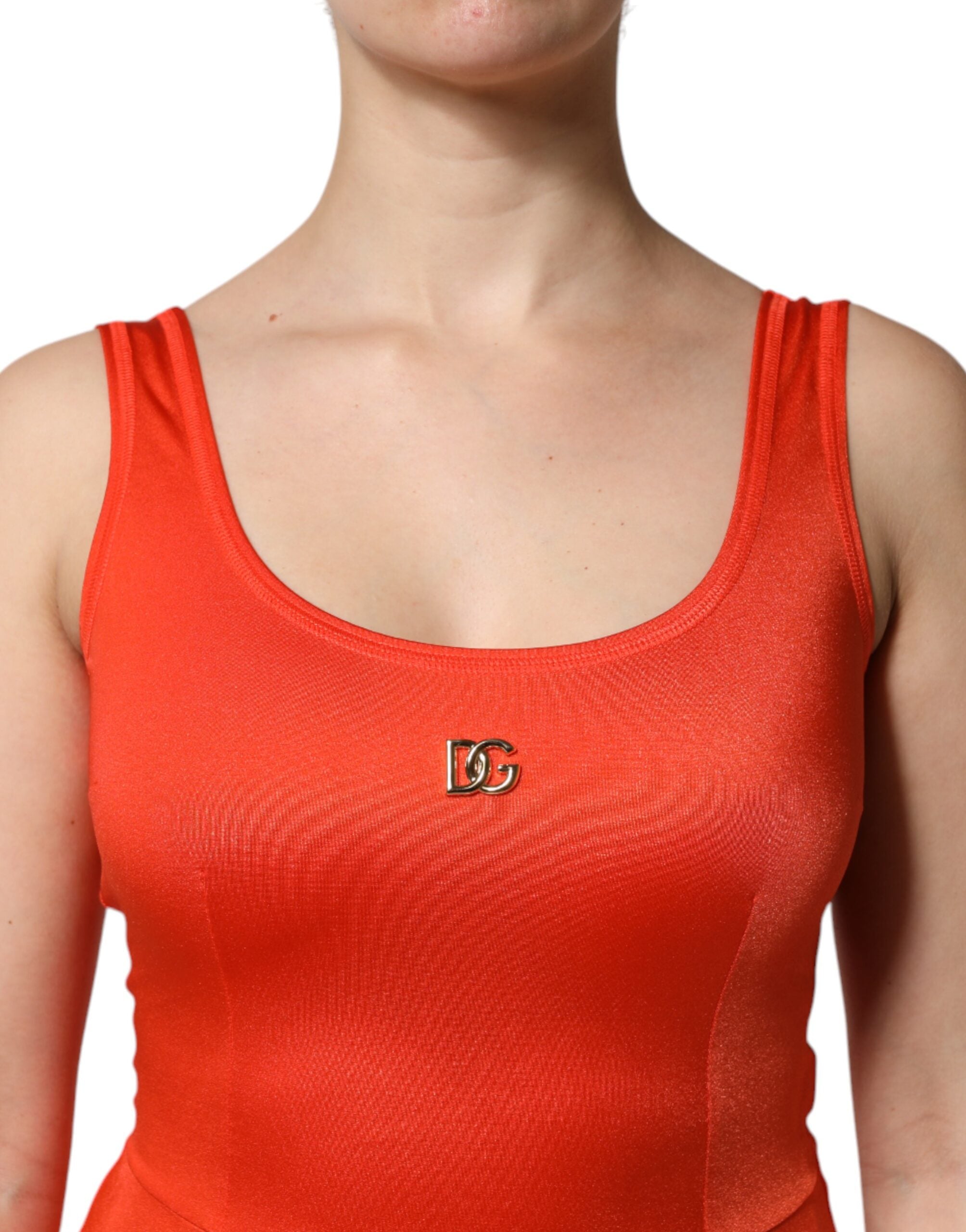 Dolce & Gabbana Orange Sleeveless Bodycon Jumpsuit Women's Dress