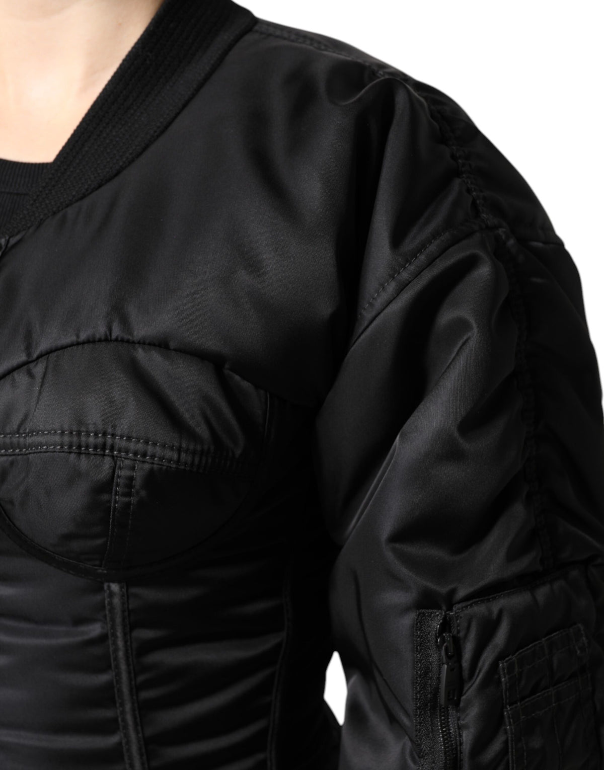 Dolce & Gabbana Black Nylon Full Zip Bustier Corset Women's Jacket