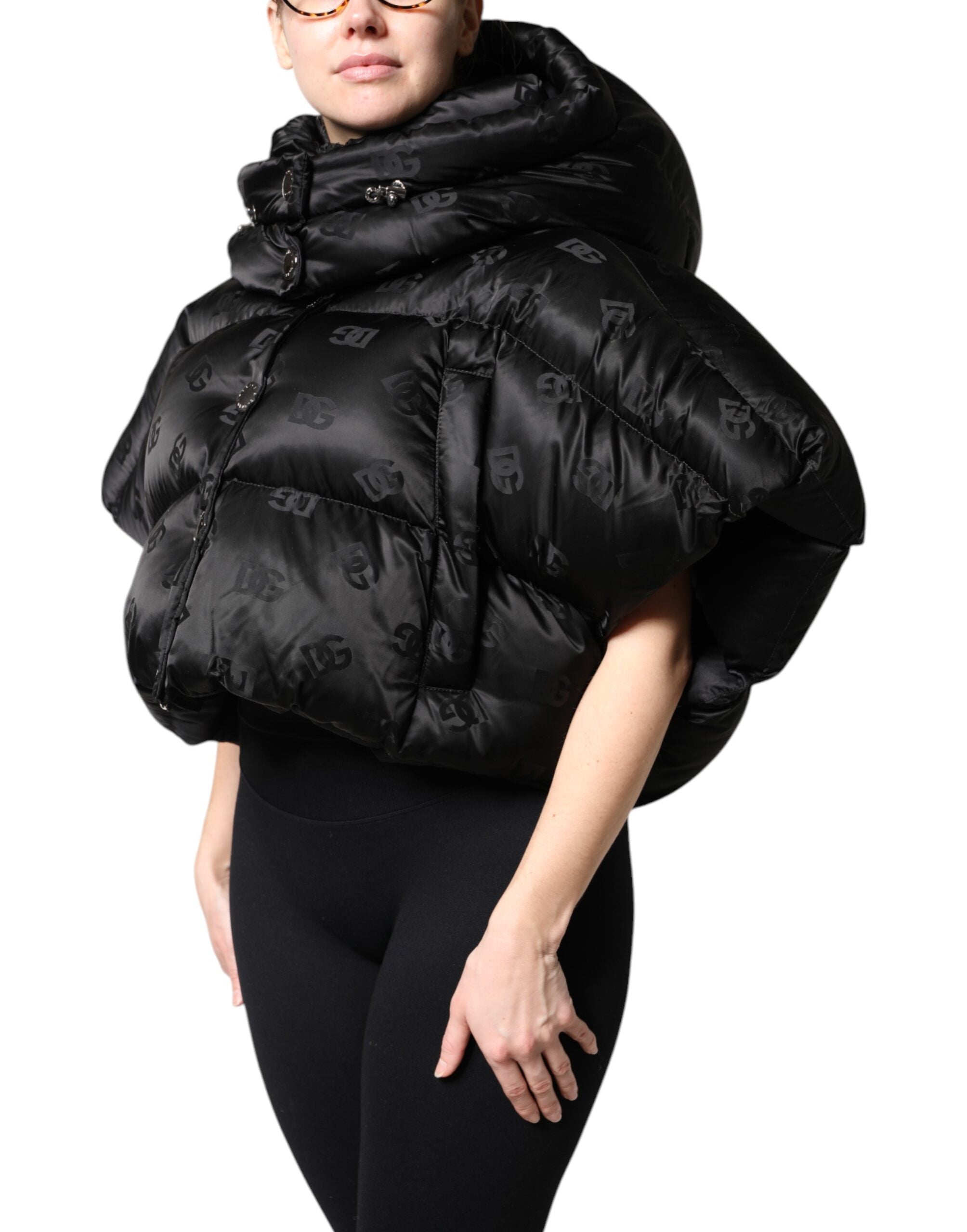 Dolce & Gabbana Black Padded Puffer Hooded Full Zip Cropped Women's Jacket (Pre-Owned)