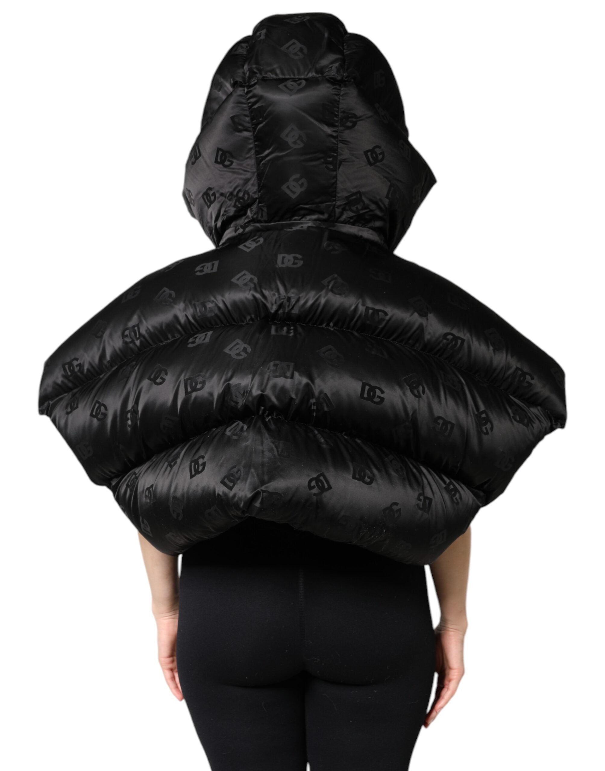 Dolce & Gabbana Black Padded Puffer Hooded Full Zip Cropped Women's Jacket (Pre-Owned)