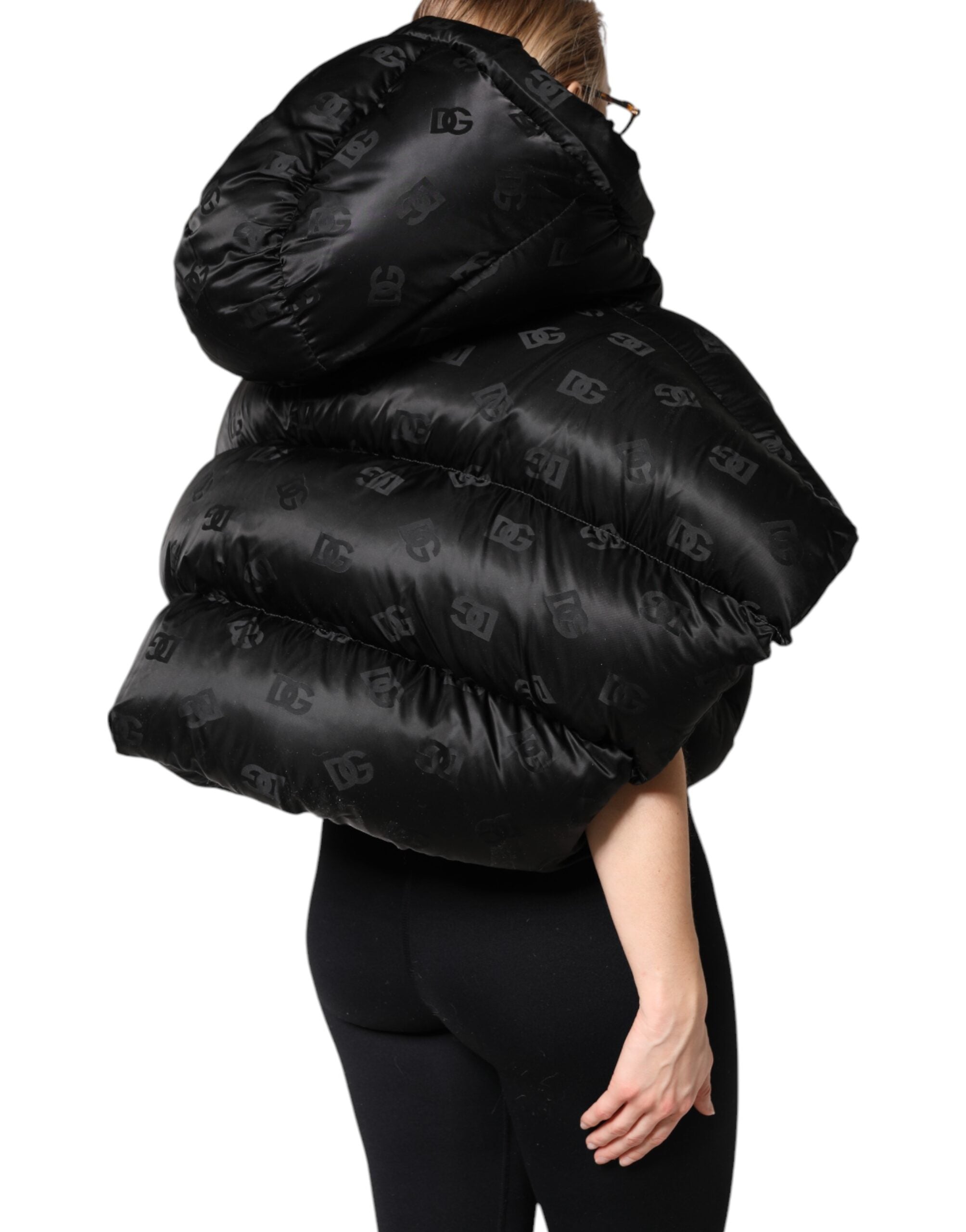 Dolce & Gabbana Black Padded Puffer Hooded Full Zip Cropped Women's Jacket (Pre-Owned)