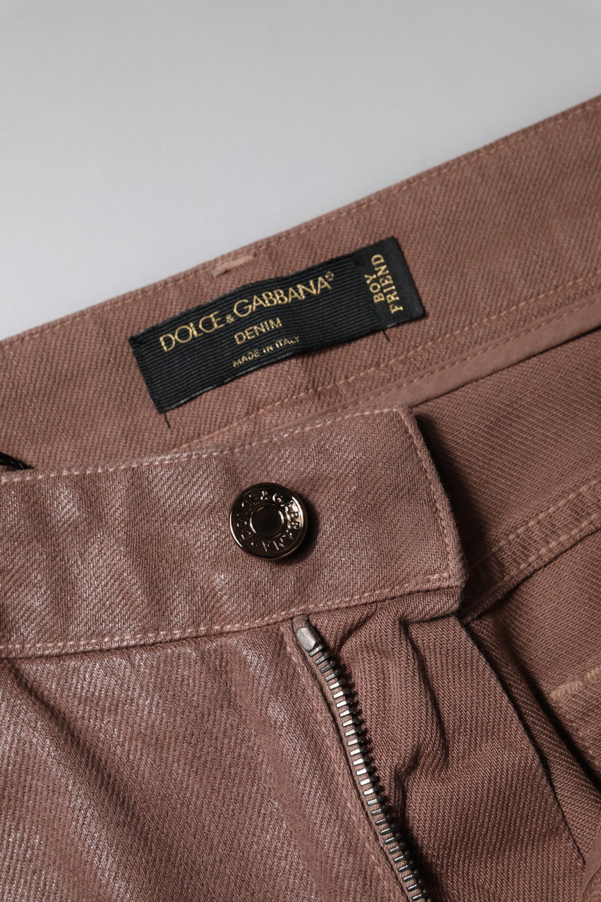 Dolce & Gabbana Brown Cotton High Waist Tapered Denim Women's Jeans (Pre-Owned)