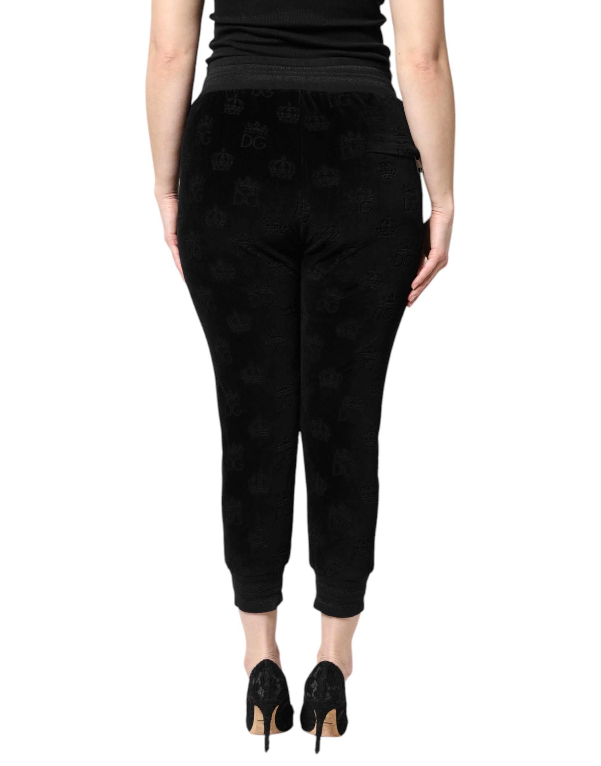 Dolce & Gabbana Black All-Over DG Logo Print Jogger Women's Pants (Pre-Owned)