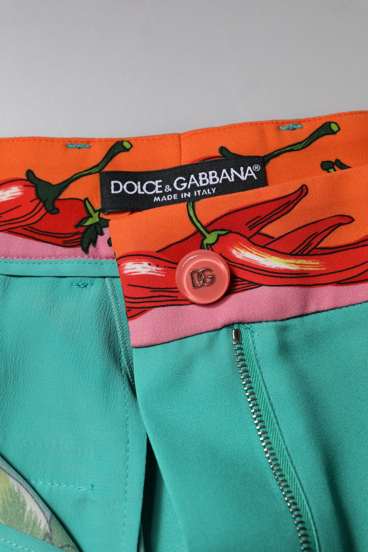 Dolce & Gabbana Green Silk Printed Straight Women's Pants (Pre-Owned)