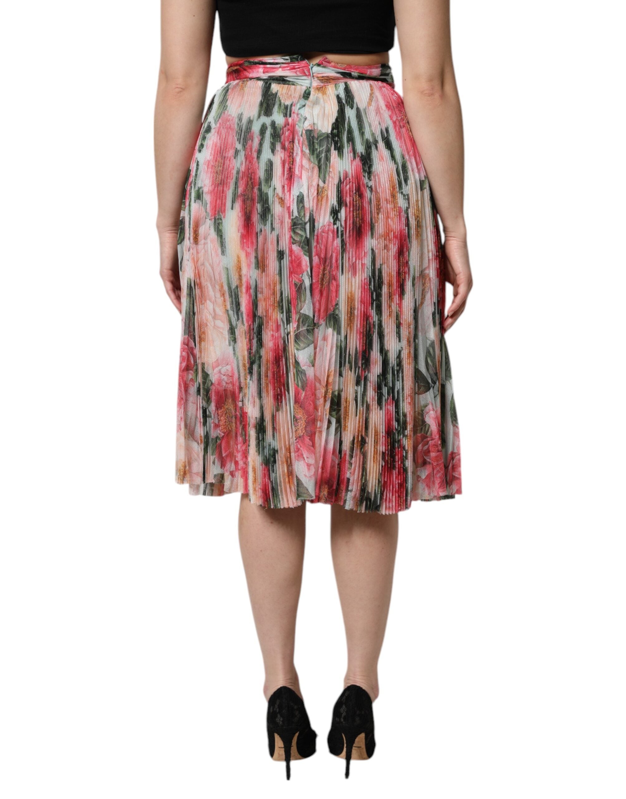 Dolce & Gabbana Multicolor Silk Floral High Waist Midi Women's Skirt