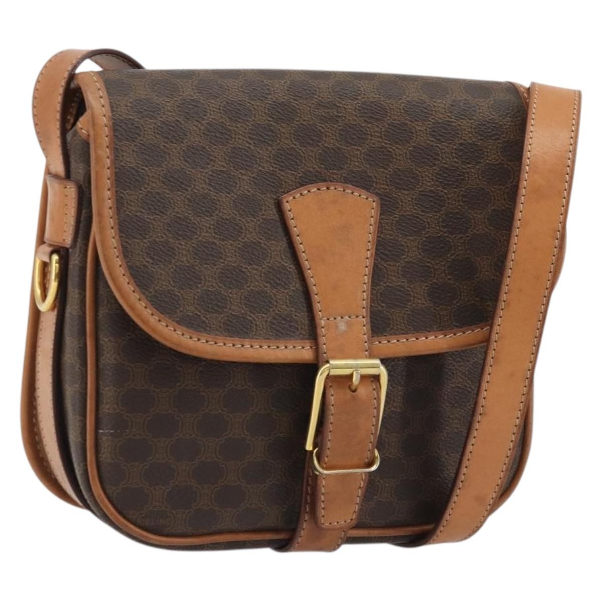 Celine Vintage Macadam Canvas And Leather Brown Canvas Shoulder Bag Bag (Pre-Owned)