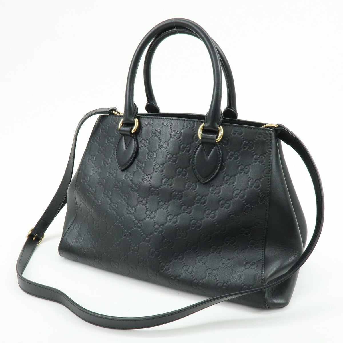 Gucci Soft Signature Convertible Top Handle Guccissima Leather Black Leather Handbag (Pre-Owned)