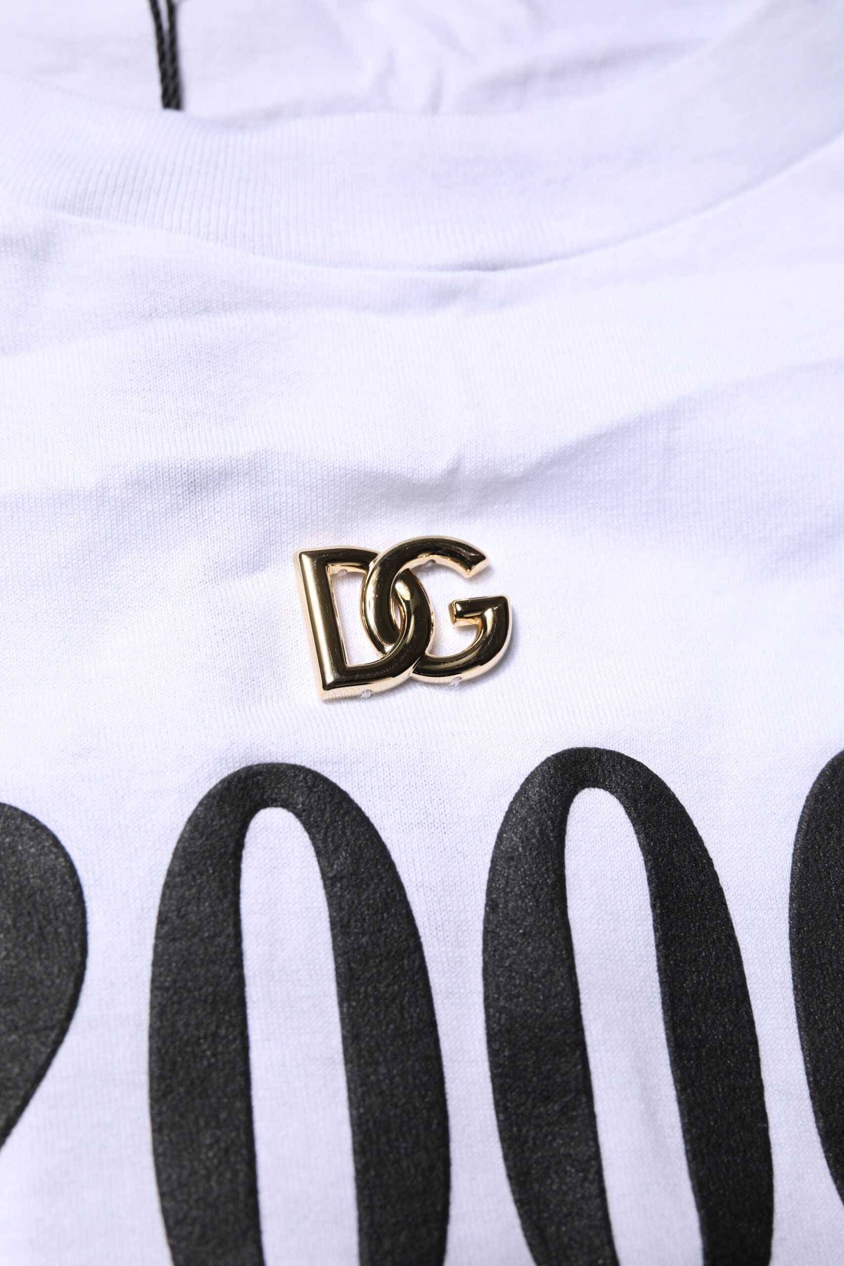 Dolce & Gabbana White Print Lace-Up Cotton Crew Neck Women's T-shirt (Pre-Owned)