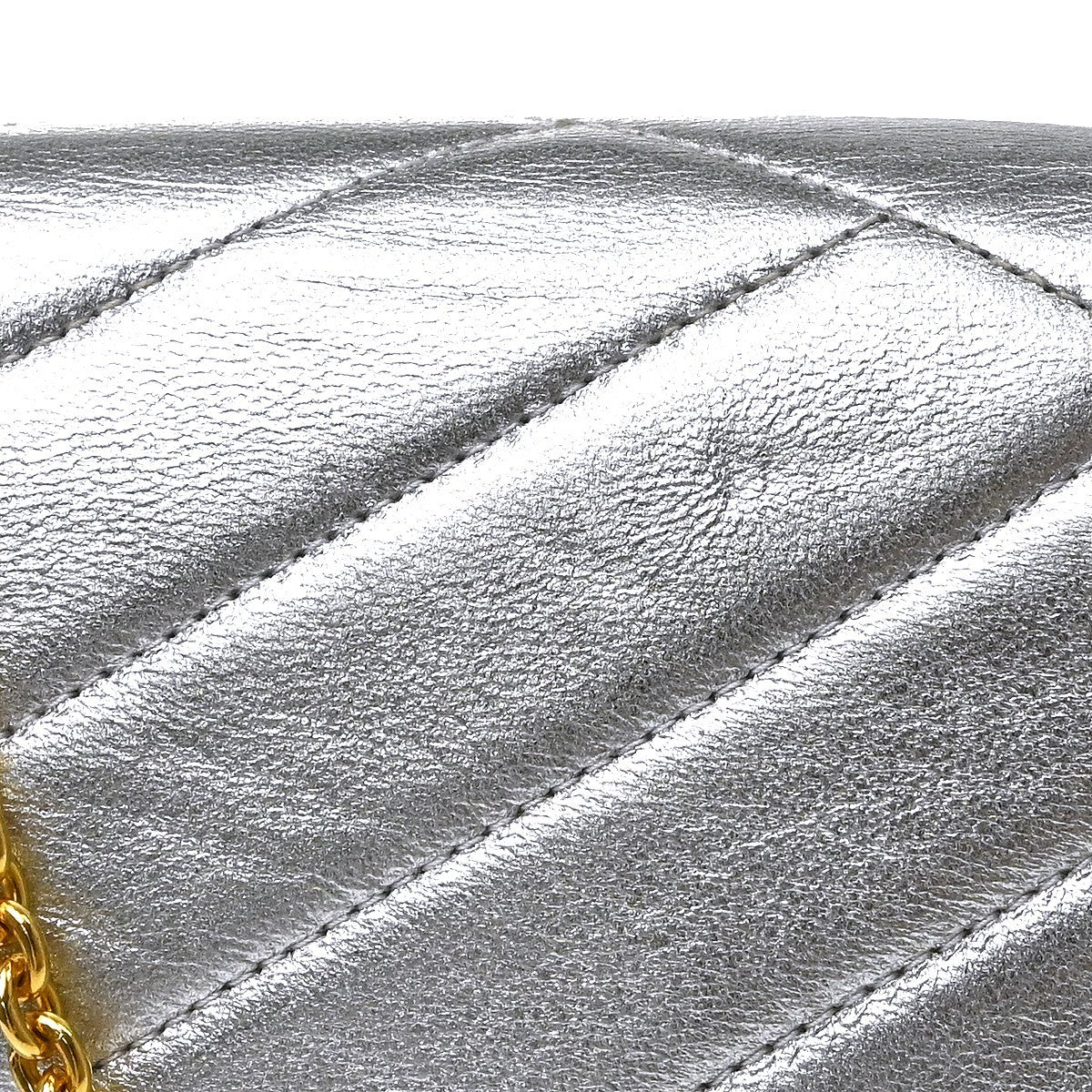 Chanel Vintage Crystal Cc Flap Chevron Leather Silver Leather Shoulder Bag Bag (Pre-Owned)