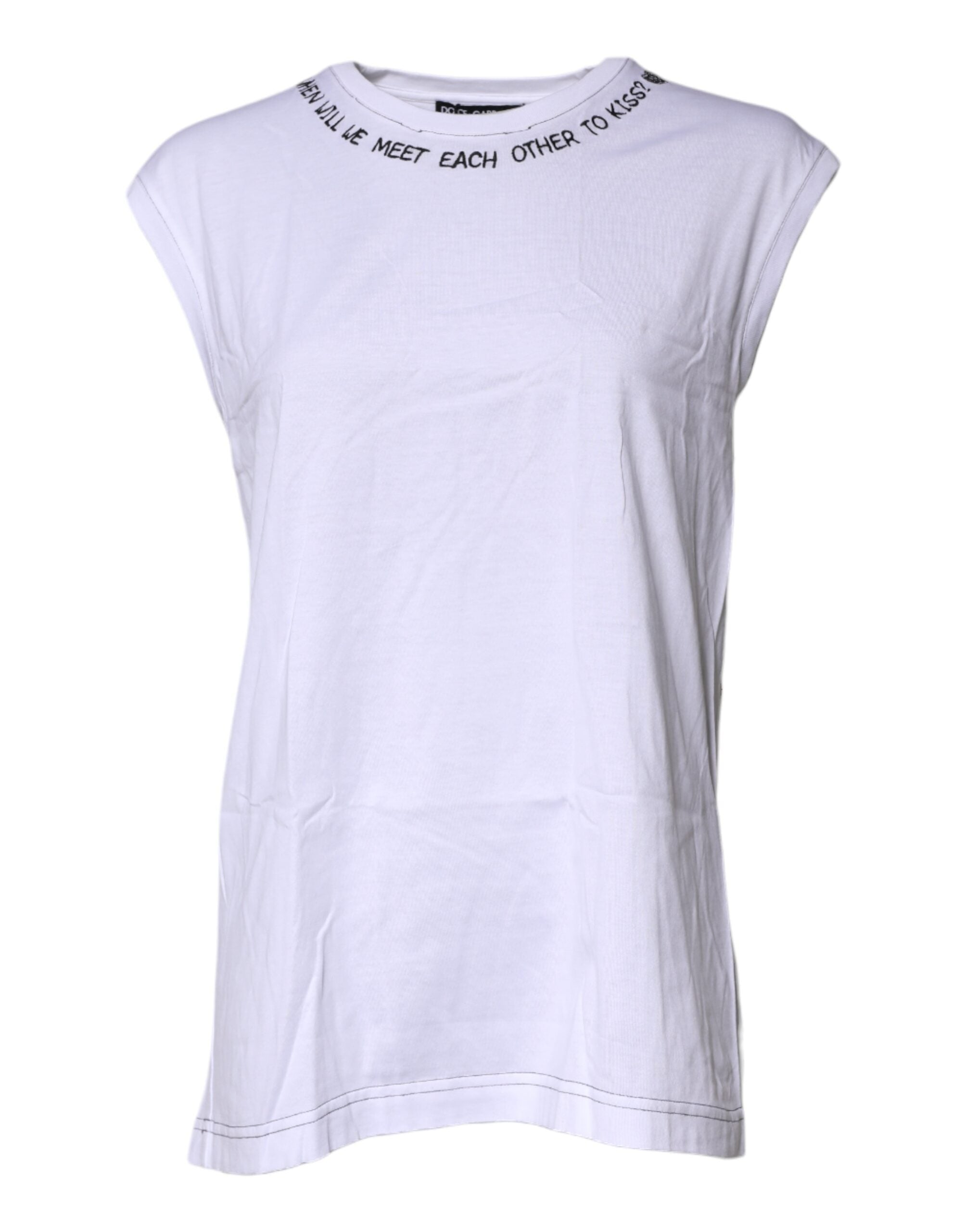 Dolce & Gabbana White Cotton Sleeveless Printed Tank Women's T-shirt (Pre-Owned)