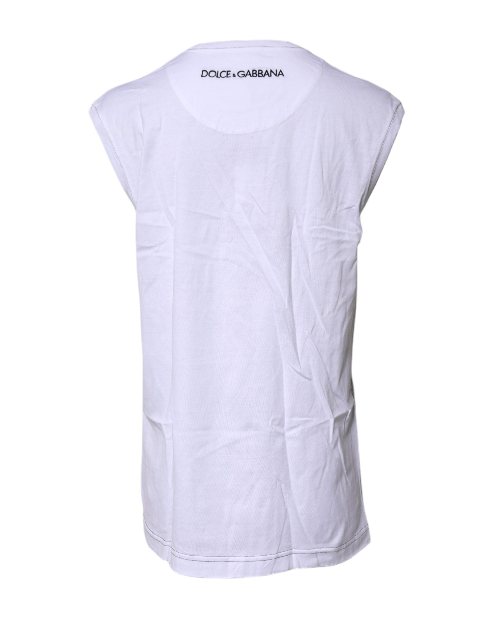 Dolce & Gabbana White Cotton Sleeveless Printed Tank Women's T-shirt (Pre-Owned)