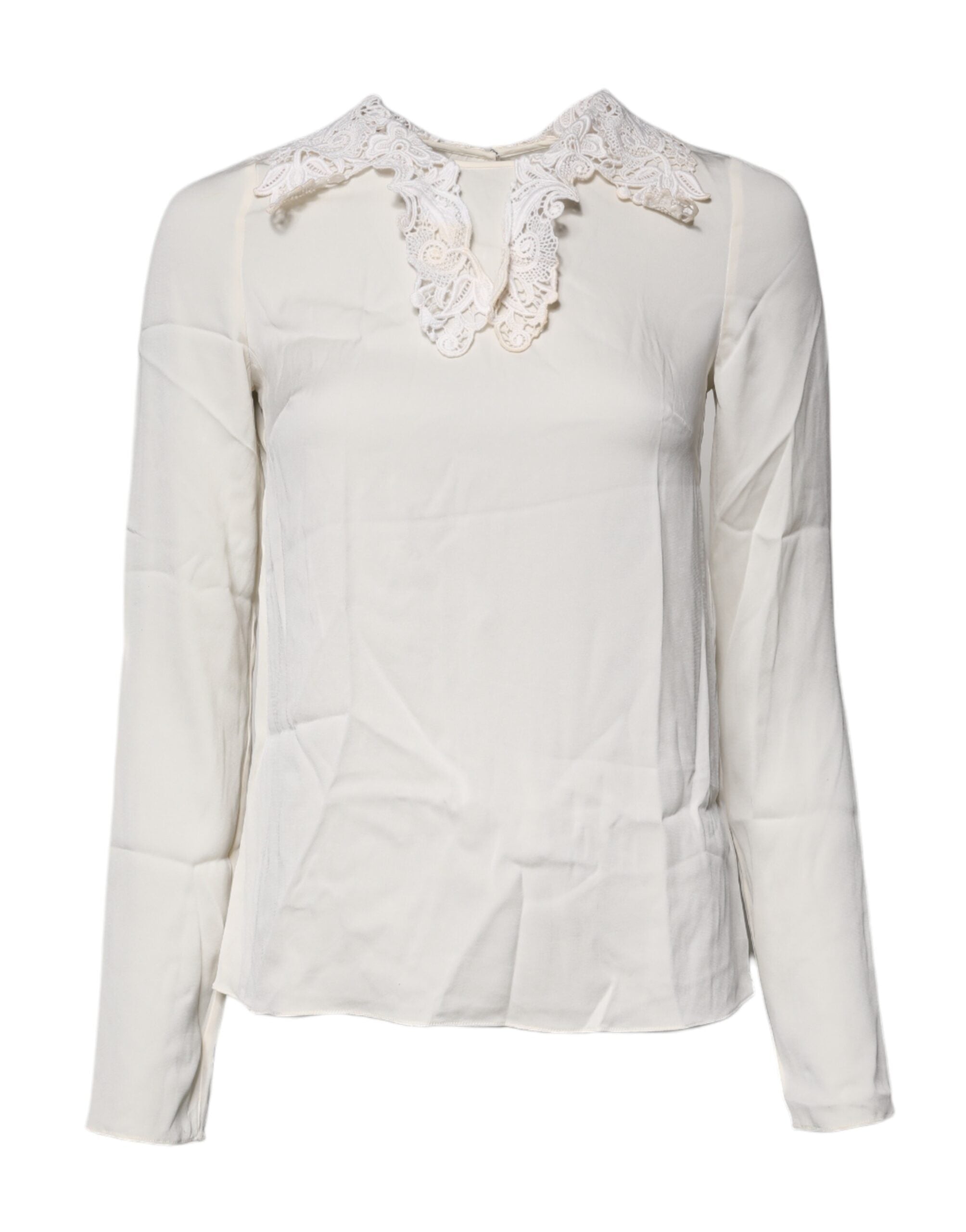 Dolce & Gabbana Cream Floral Lace Long Sleeves Blouse Women's Top (Pre-Owned)