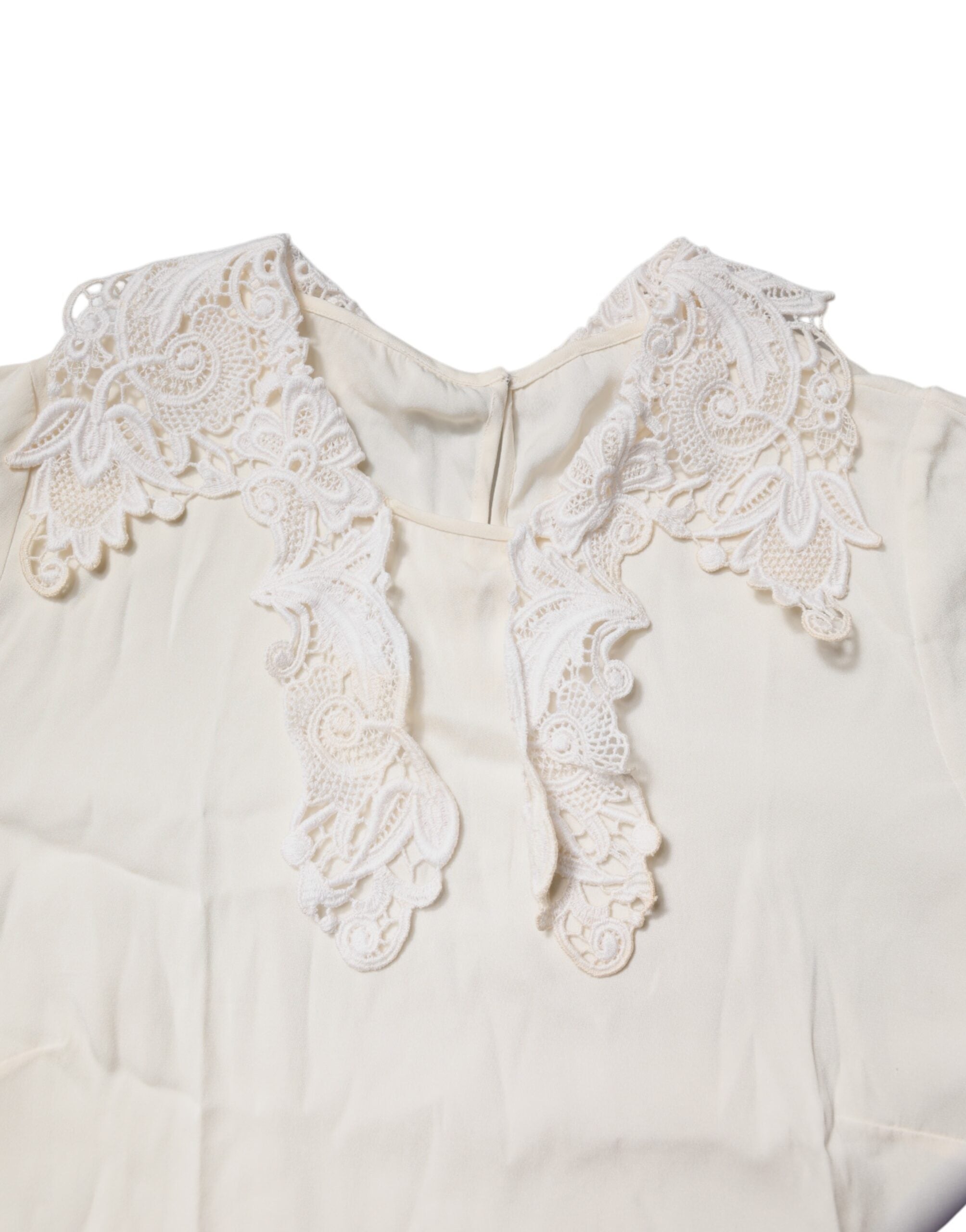 Dolce & Gabbana Cream Floral Lace Long Sleeves Blouse Women's Top (Pre-Owned)