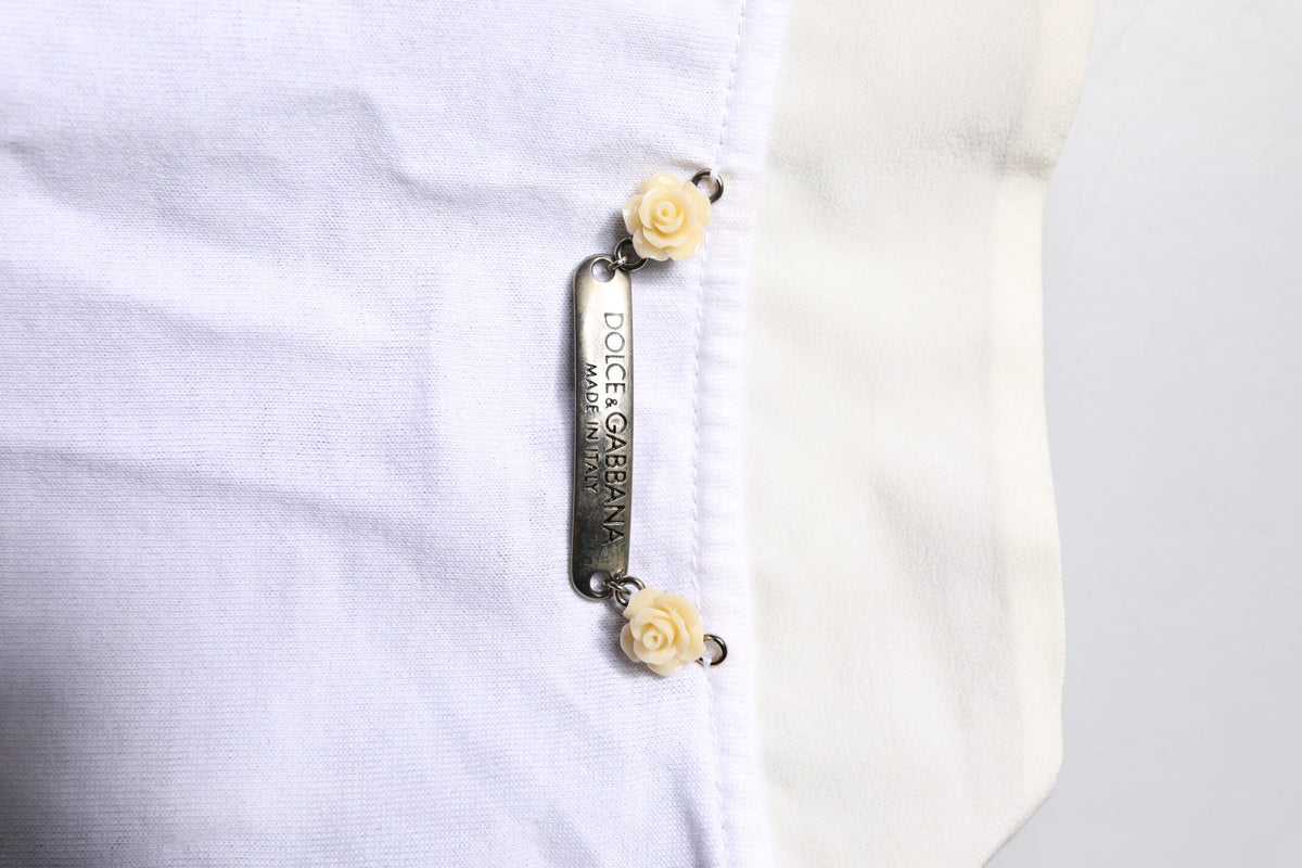 Dolce & Gabbana White Cotton Silk Blend Ascot Collar Women's T-shirt (Pre-Owned)