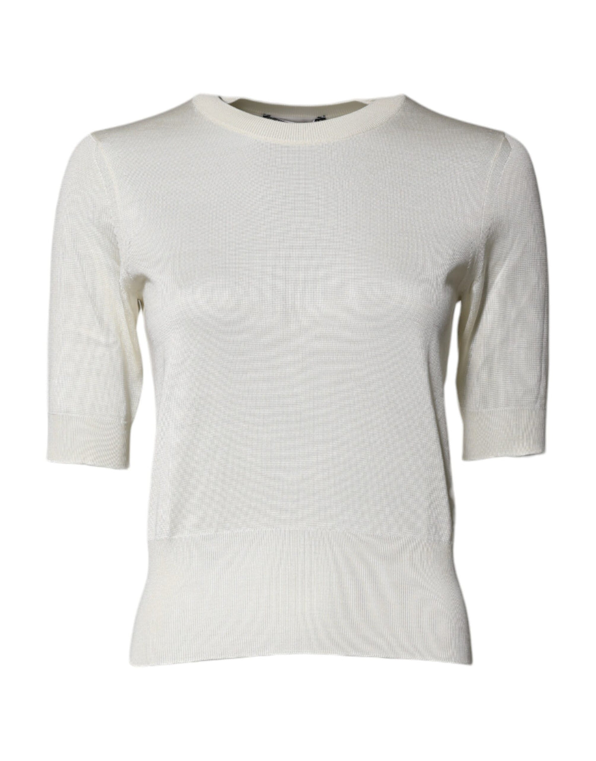 Dolce & Gabbana Cream Short Sleeve Silk Round Neck Blouse Women's Top (Pre-Owned)