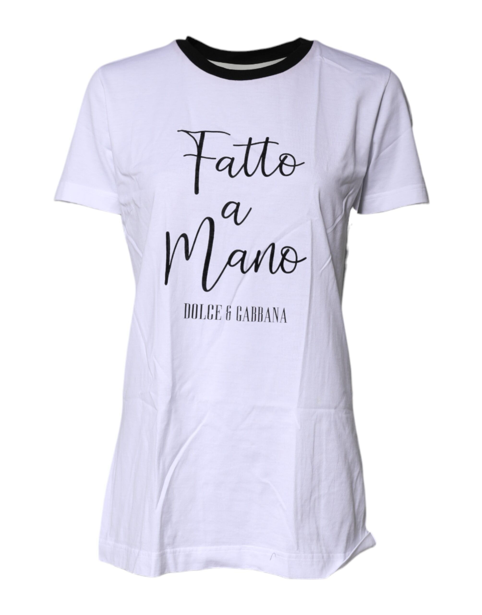 Dolce & Gabbana White Printed Round Neck Top Cotton Women's T-shirt (Pre-Owned)
