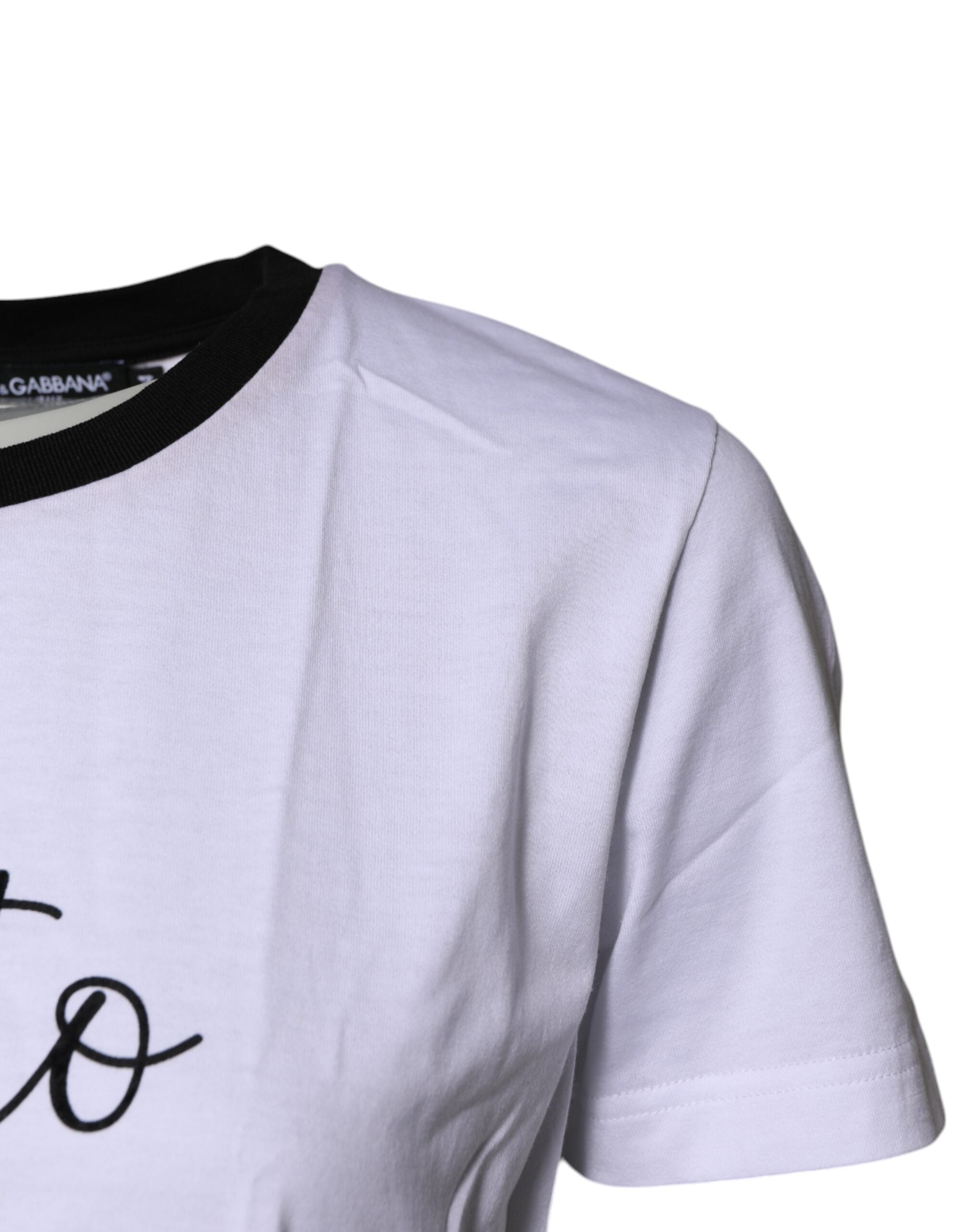 Dolce & Gabbana White Printed Round Neck Top Cotton Women's T-shirt (Pre-Owned)