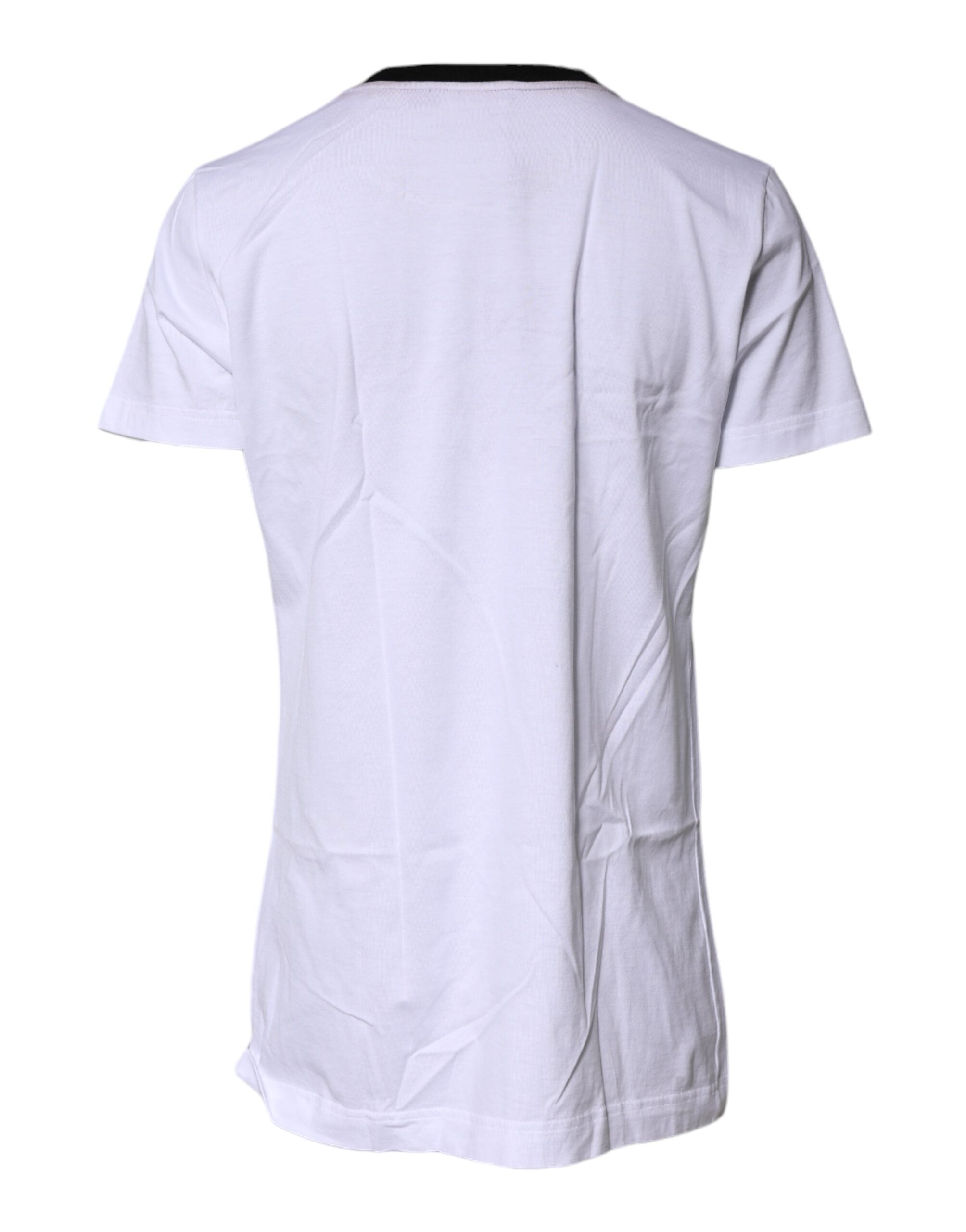 Dolce & Gabbana White Printed Round Neck Top Cotton Women's T-shirt (Pre-Owned)